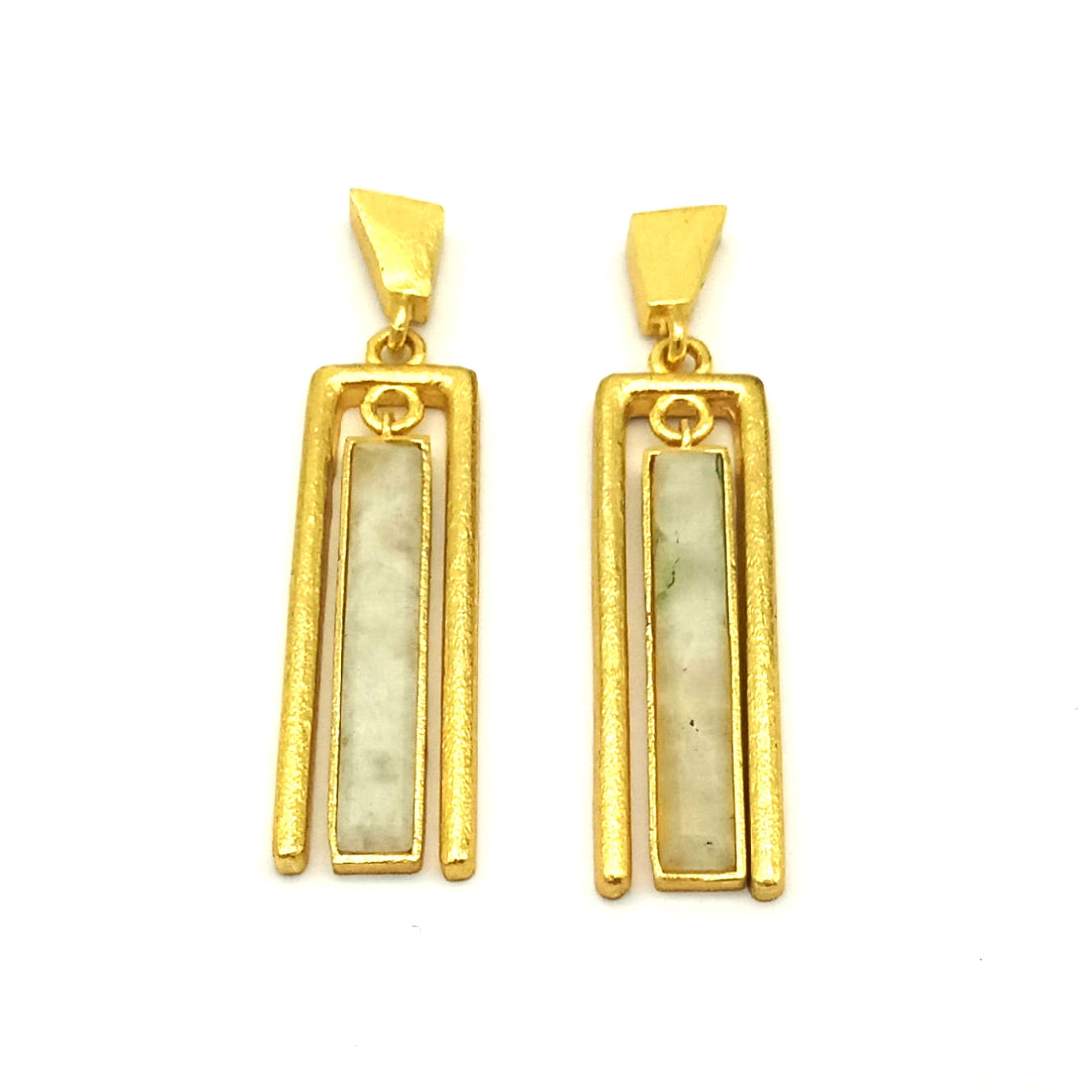 Handcrafted White Rainbow Gemstone Geometric Rectangular Designer Gold Plated Dangle Drop Earrings