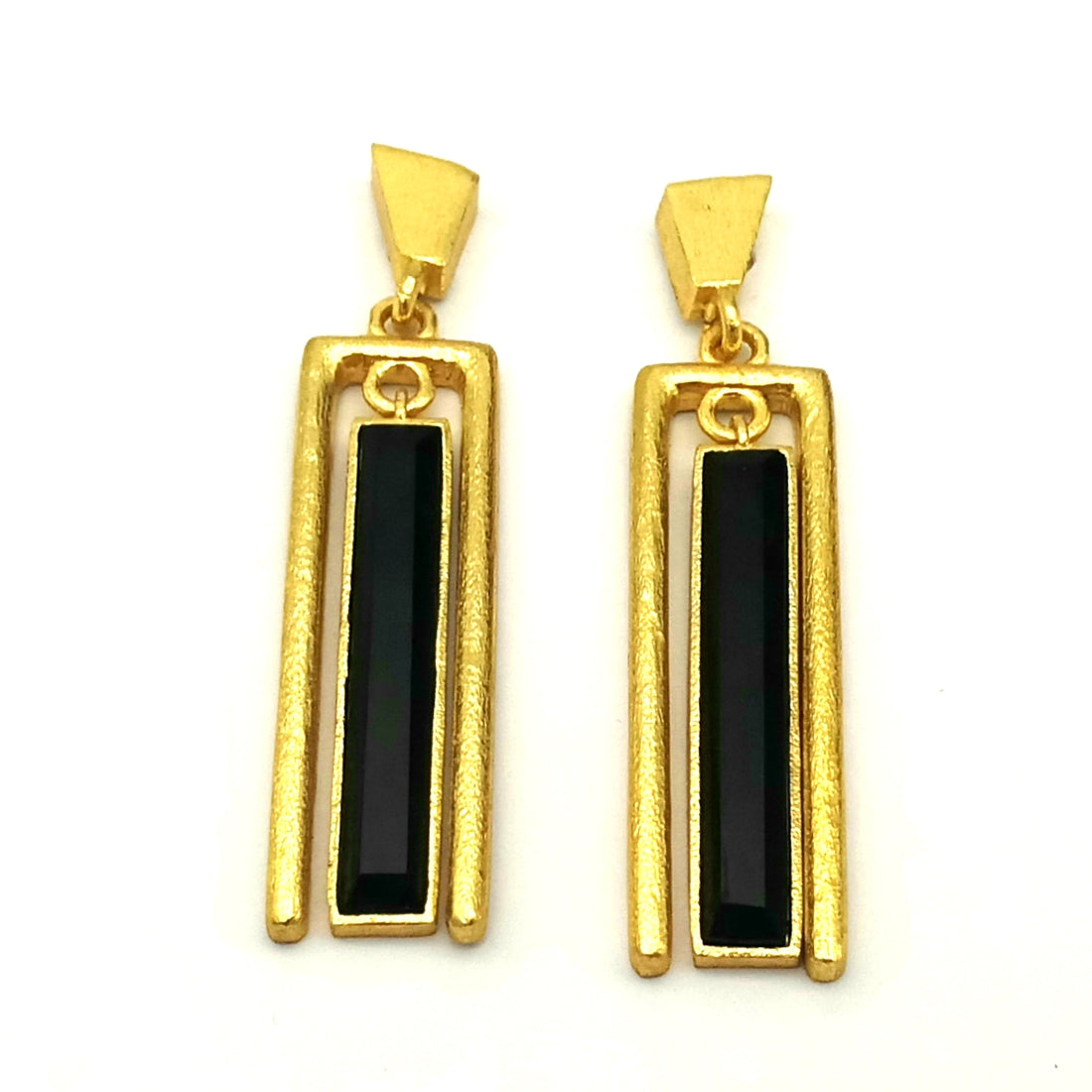 Stylish Geometric Black Onyx Gold Plated Dangle Earrings for Women