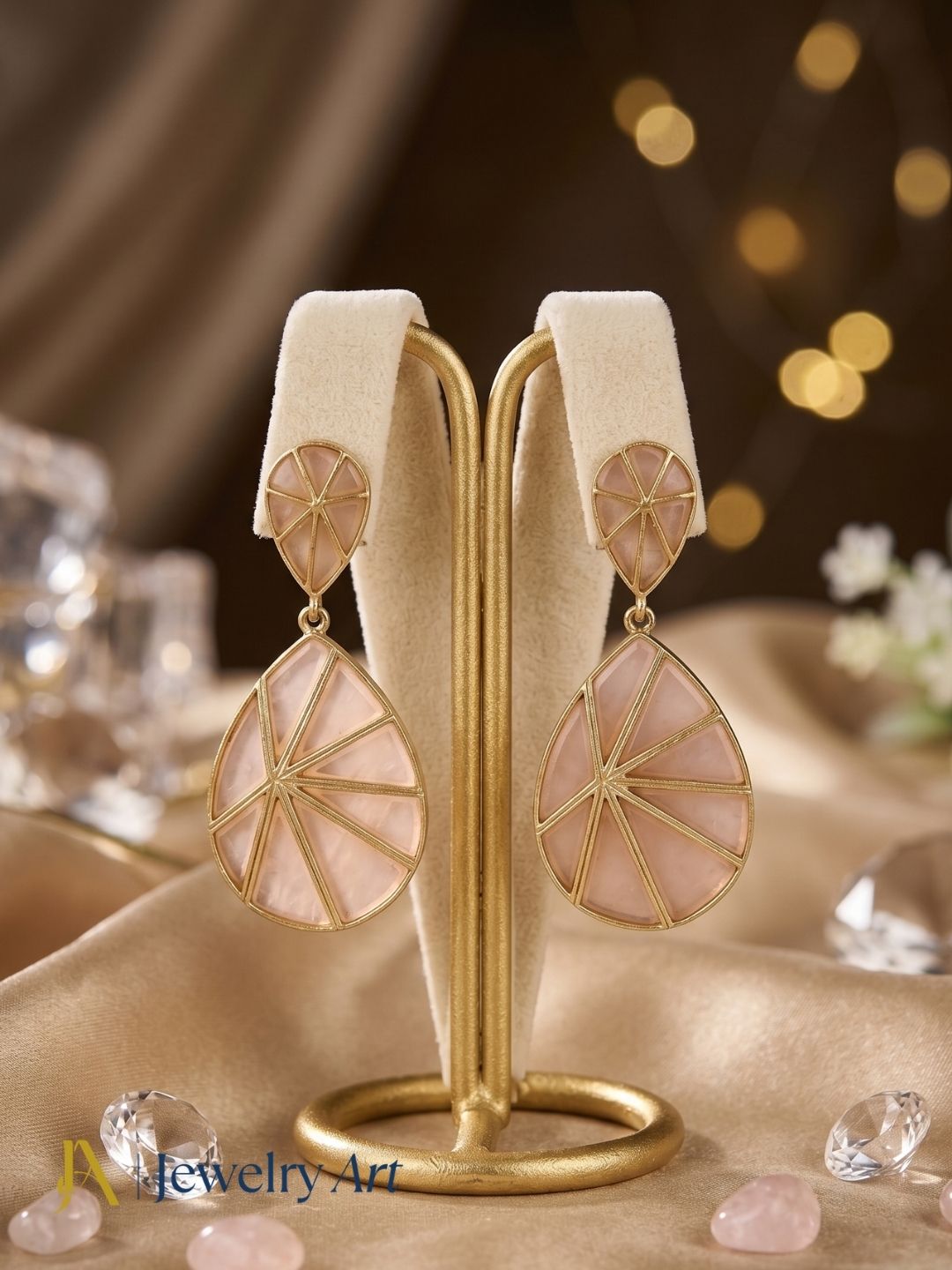 Fine Artistic Matte finish Gold plated Semi Precious Stone Chips Charming designer Party Wear Earrings