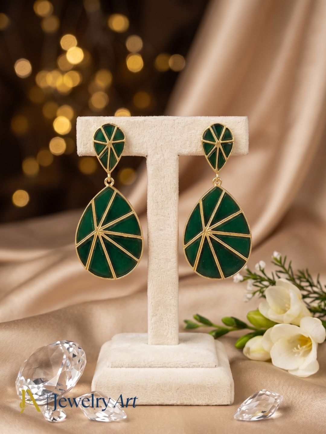 Fine Artistic Matte finish Gold plated Semi Precious Stone Chips Charming designer Party Wear Earrings