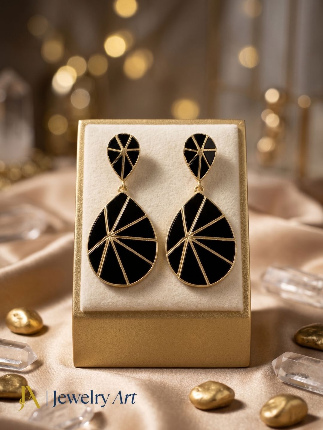 Fine Artistic Matte finish Gold plated Semi Precious Stone Chips Charming designer Party Wear Earrings