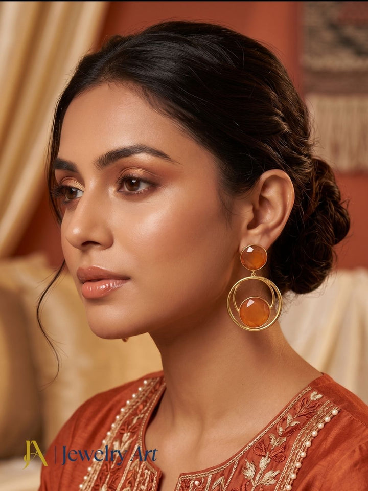 Woman showcasing premium Carnelian party wear earrings

