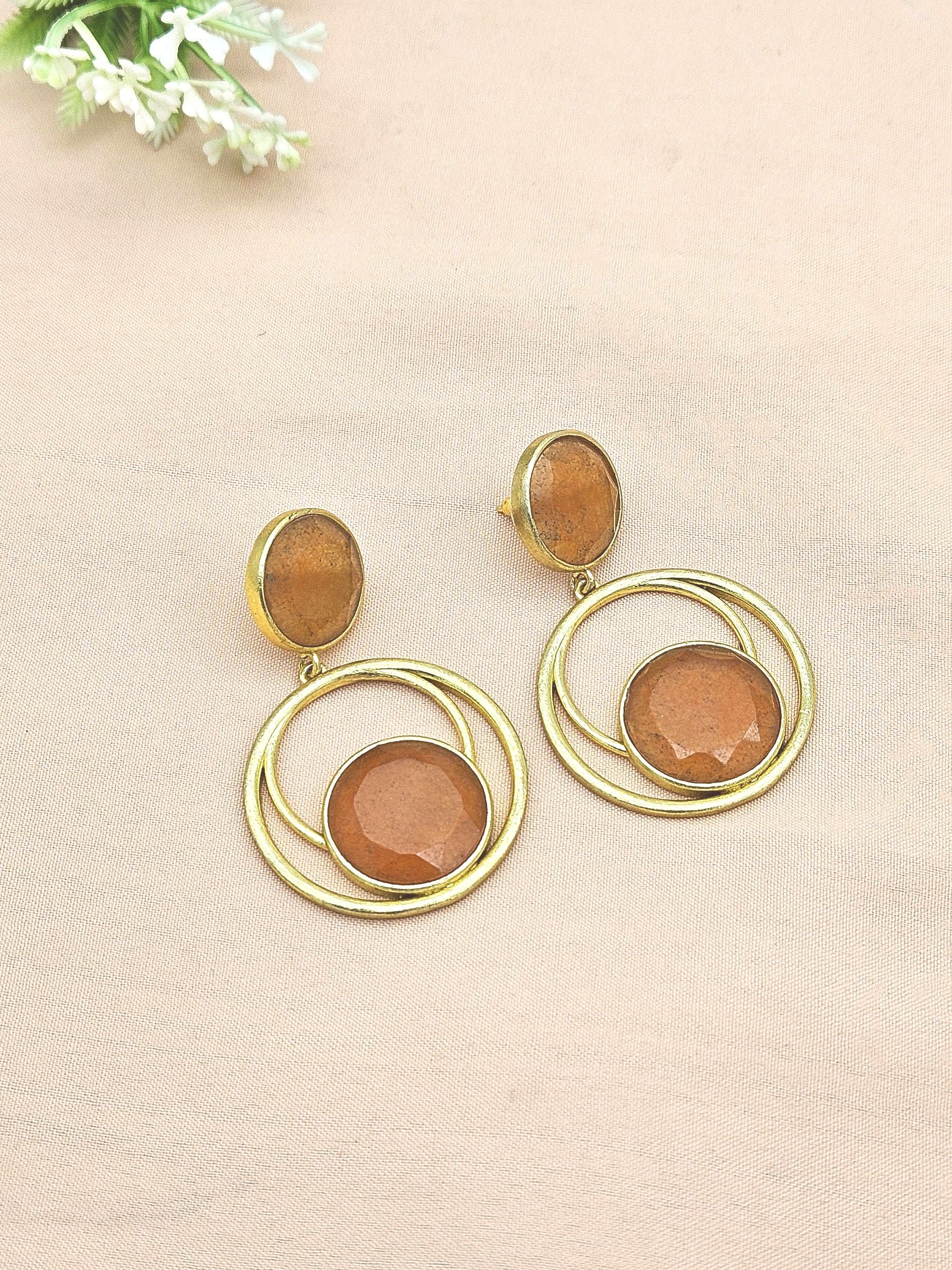 Awesome Gold plated Carnelian Semi Precious Gem Stone Cute Designer light Weight Dangle Drop Earrings