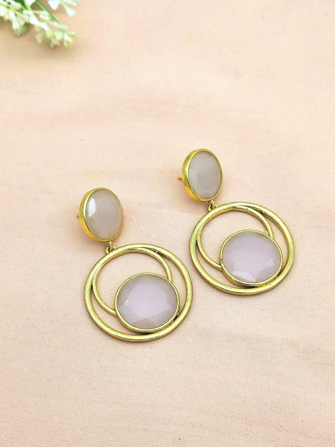 Awesome Gold plated Rose Quartz Semi Precious Gem Stone Cute Designer light Weight Dangle Drop Earrings