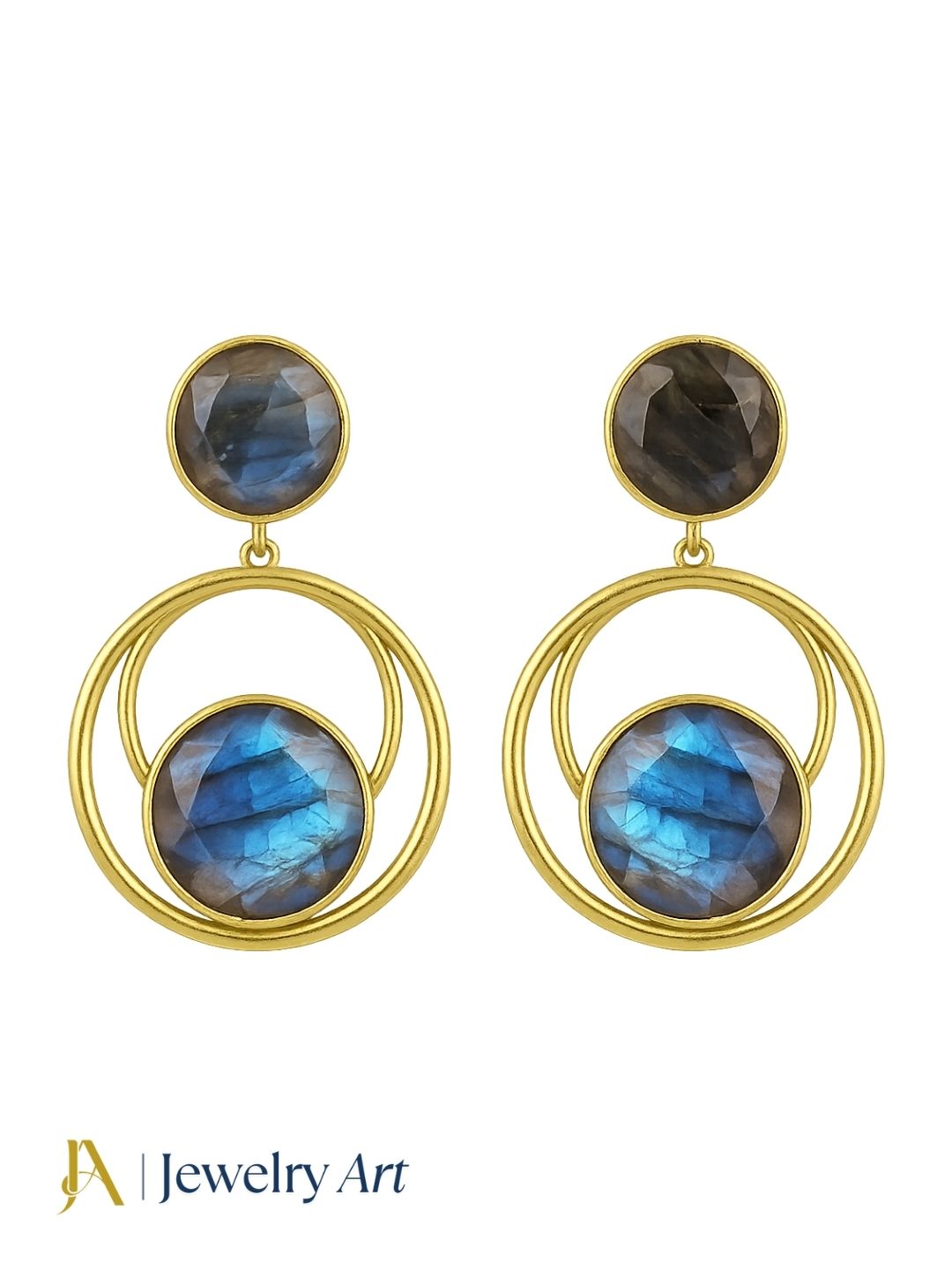 Fashionable Labradorite gemstone drop earrings with gold plated finish
