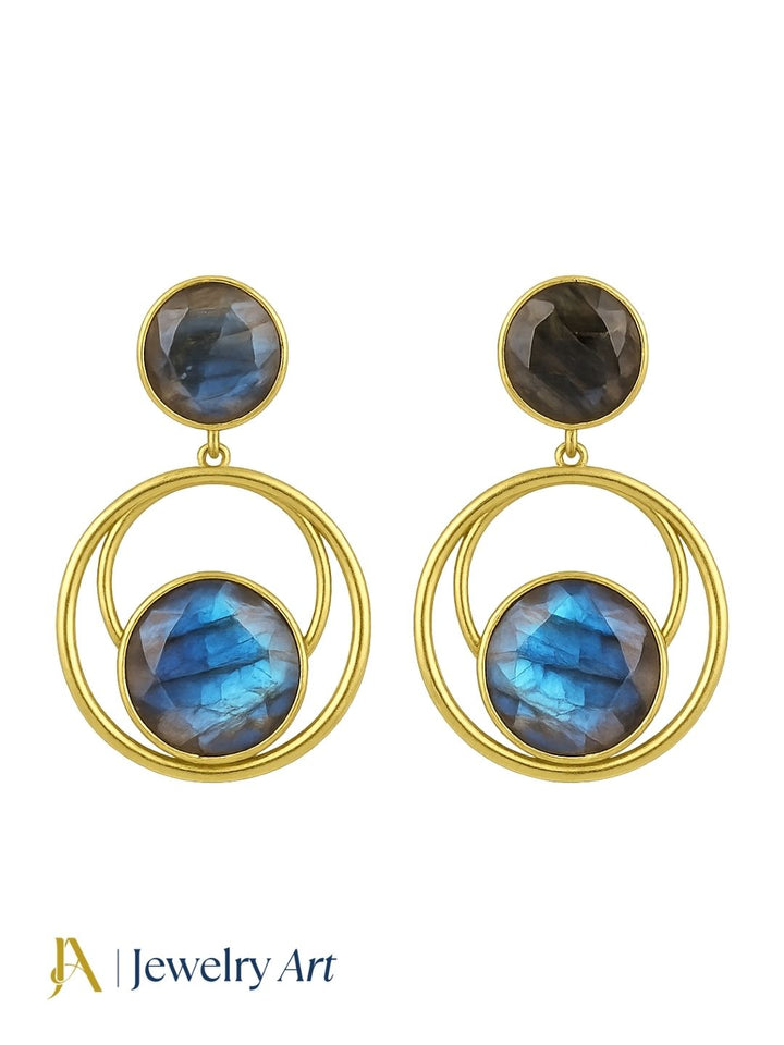 Fashionable Labradorite gemstone drop earrings with gold plated finish
