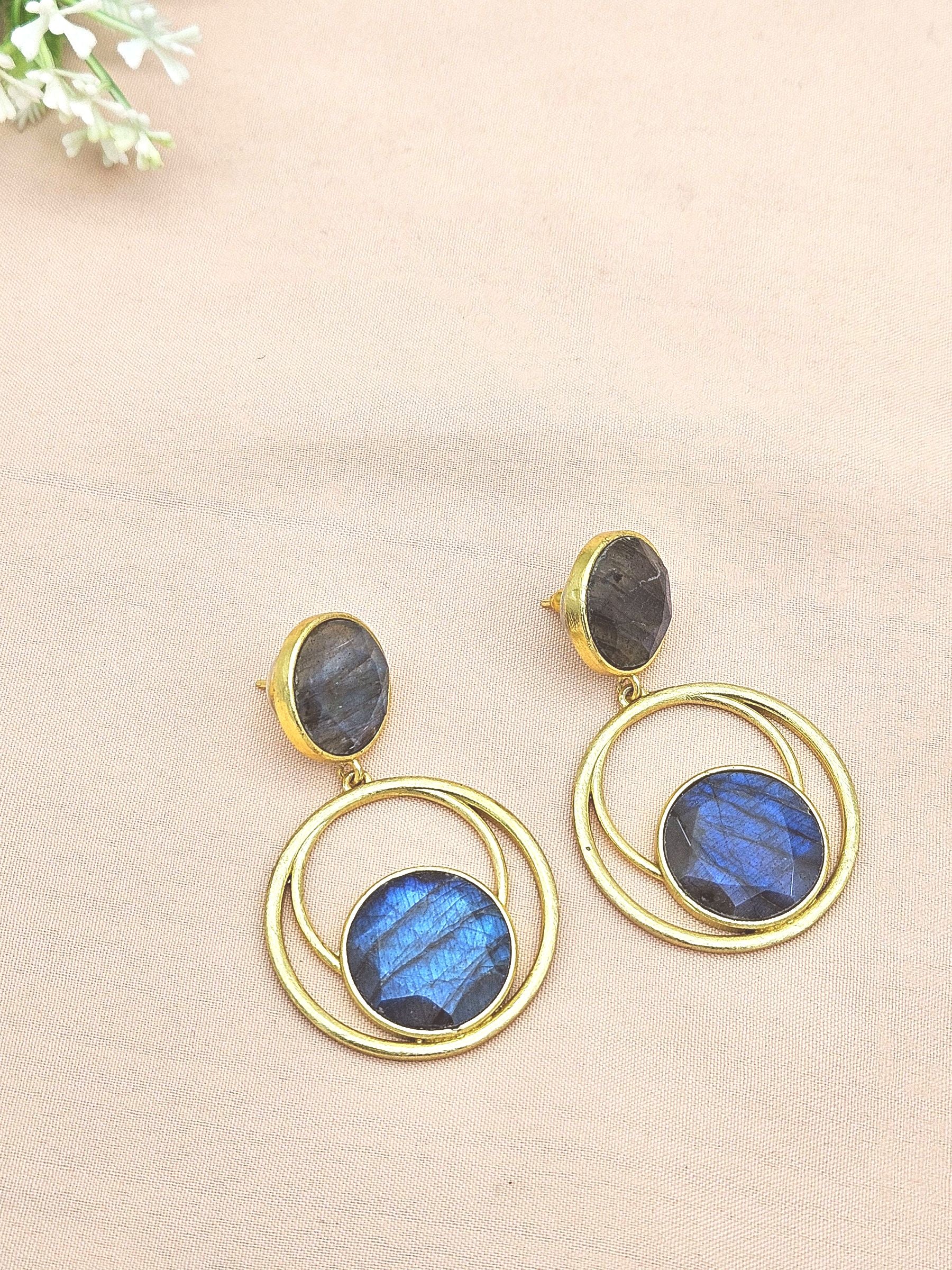 Awesome Gold plated Labradorite Semi Precious Gem Stone Cute Designer light Weight Dangle Drop Earrings