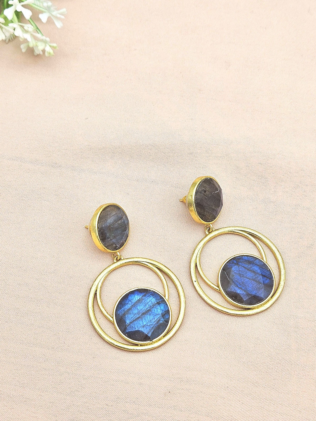 Awesome Gold plated Labradorite Semi Precious Gem Stone Cute Designer light Weight Dangle Drop Earrings