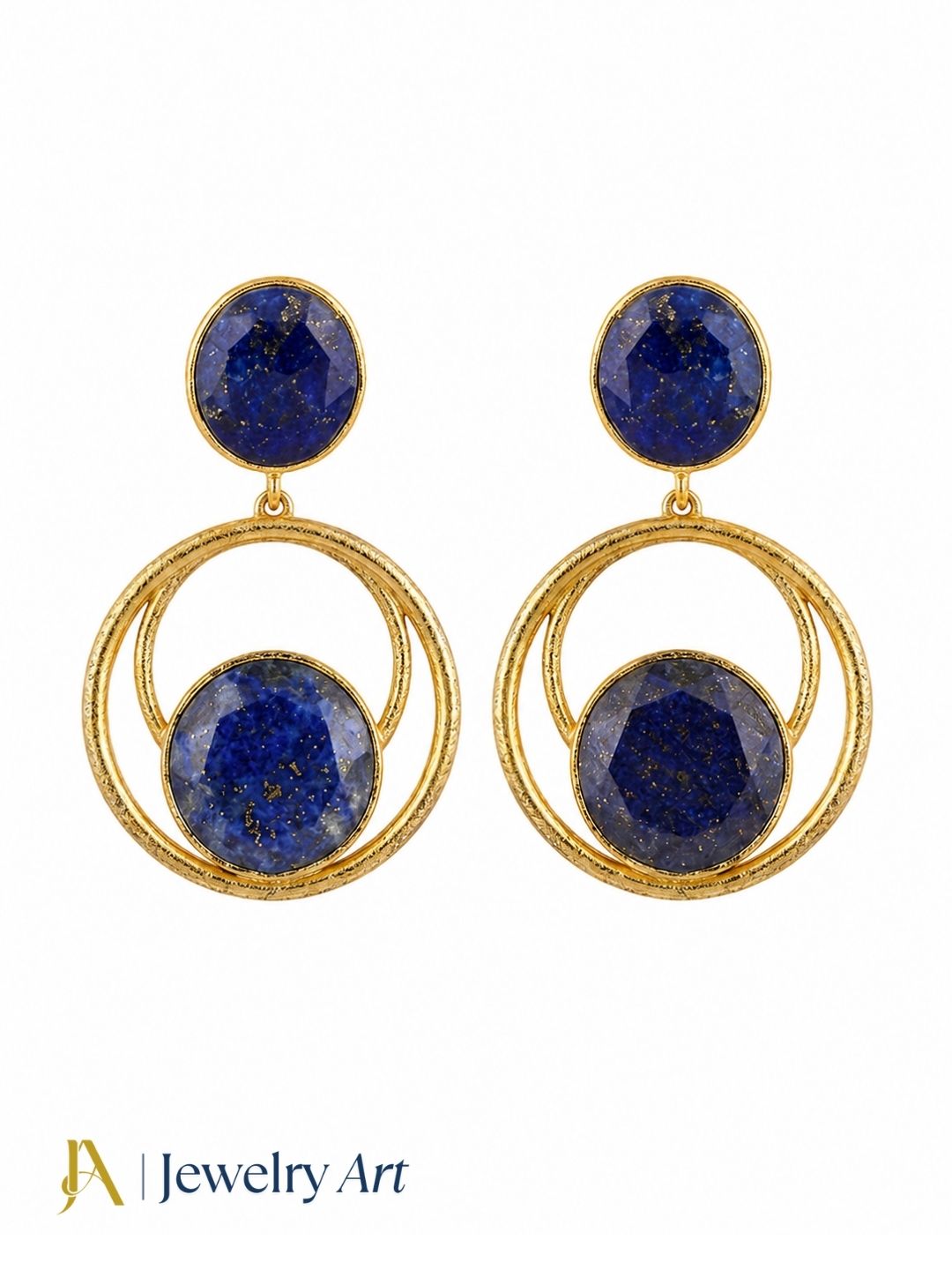 Cute gold plated Lapis semi-precious stone statement earrings
