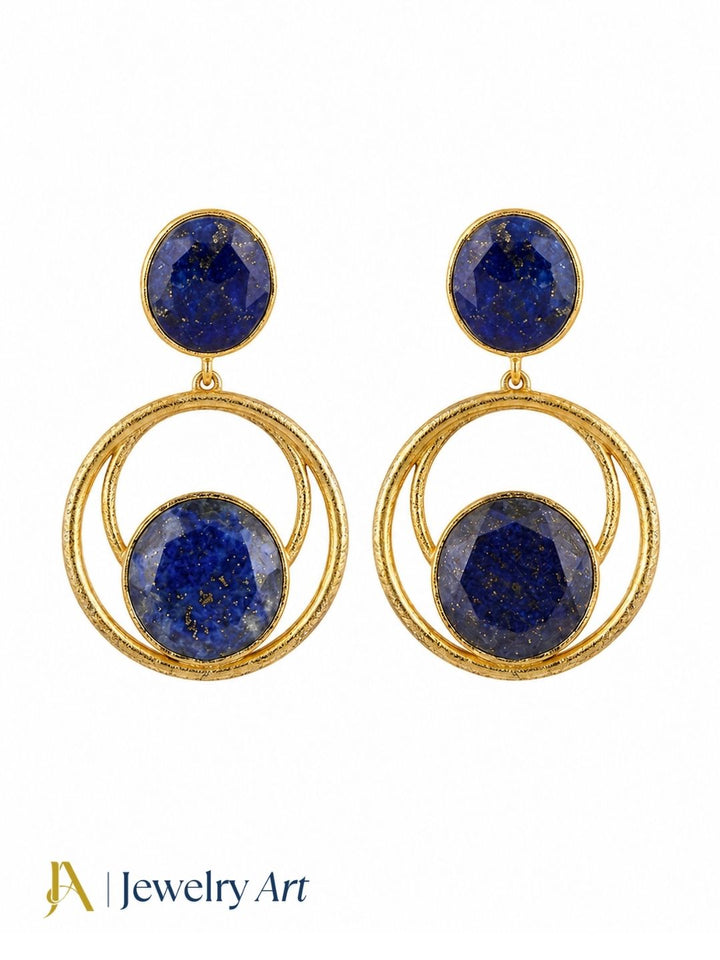 Cute gold plated Lapis semi-precious stone statement earrings

