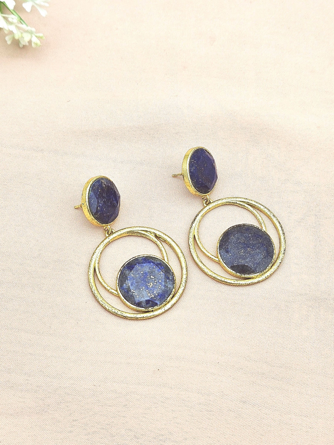 Awesome Gold plated Lapis Semi Precious Gem Stone Cute Designer light Weight Dangle Drop Earrings