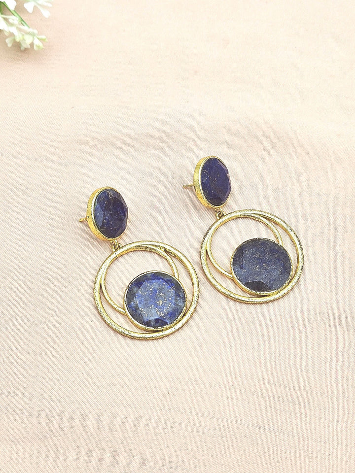 Awesome Gold plated Lapis Semi Precious Gem Stone Cute Designer light Weight Dangle Drop Earrings