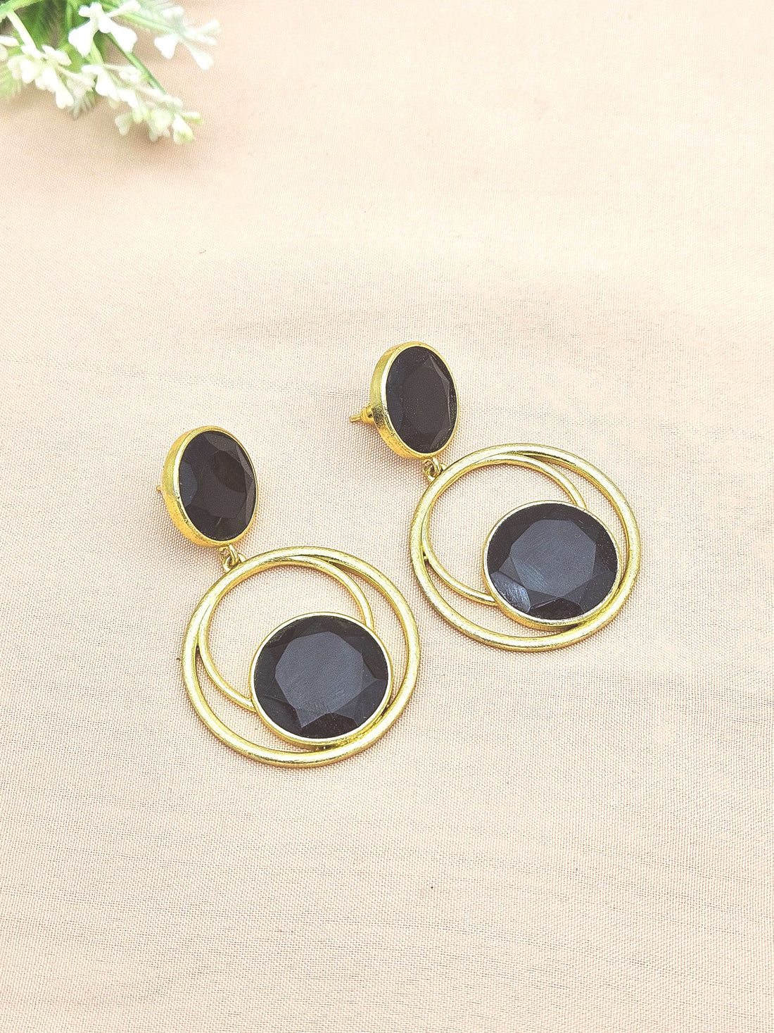 Awesome Gold plated Black Onyx Semi Precious Gem Stone Cute Designer light Weight Dangle Drop Earrings