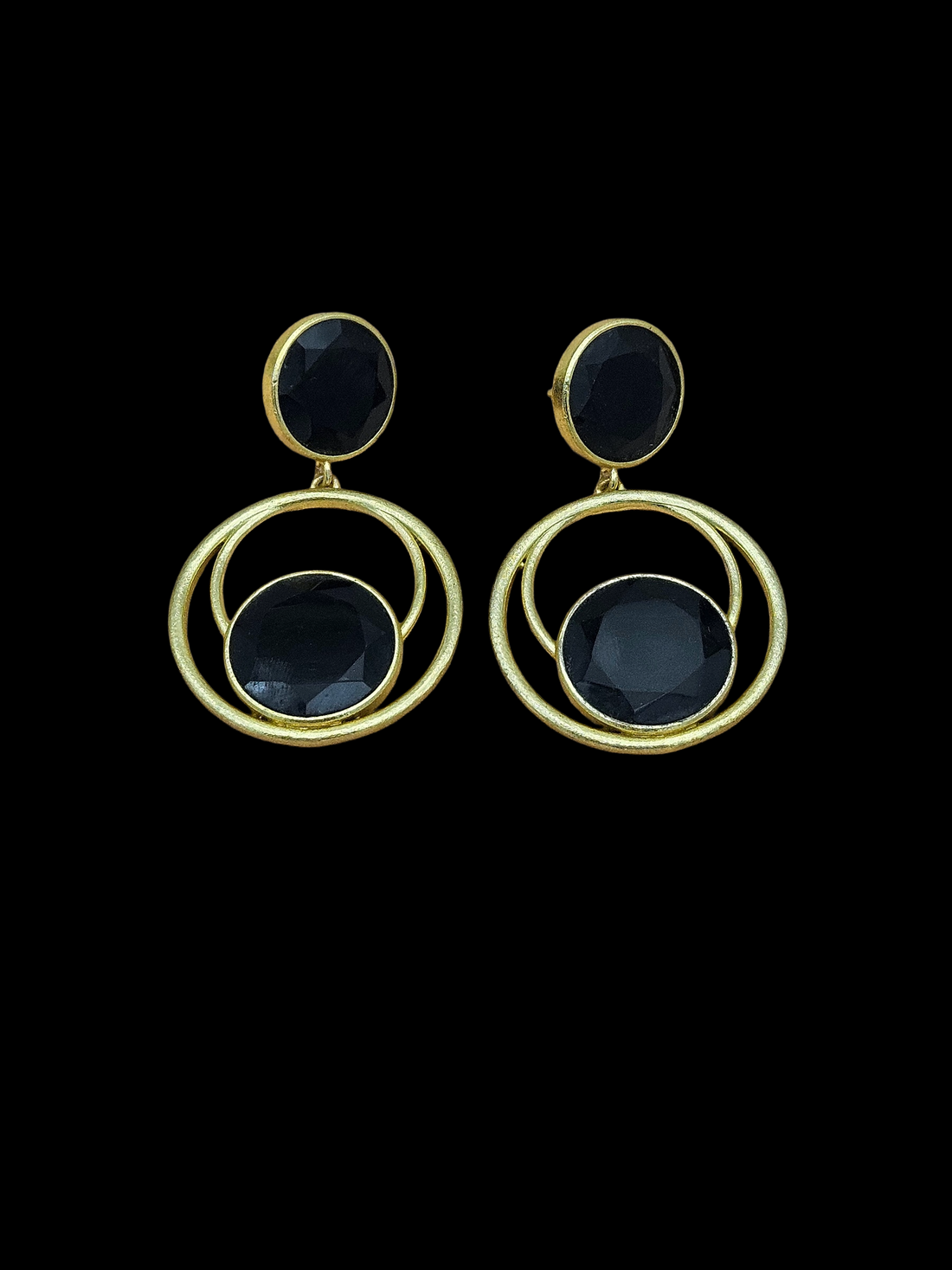 Awesome Gold plated Black Onyx Semi Precious Gem Stone Cute Designer light Weight Dangle Drop Earrings