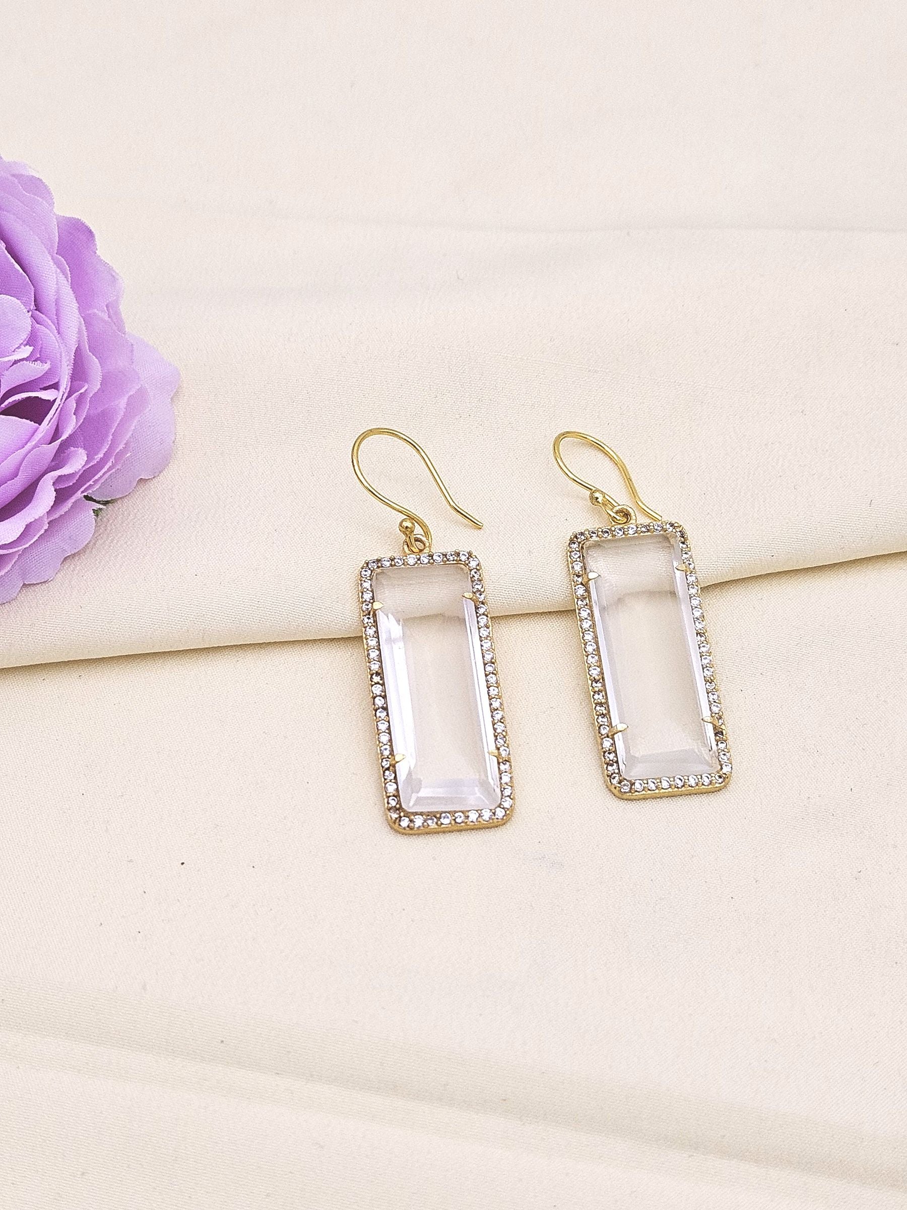 Charming Gold plated Hydro Quartz-CZ attractive Light weight Dangle Drop Earrings
