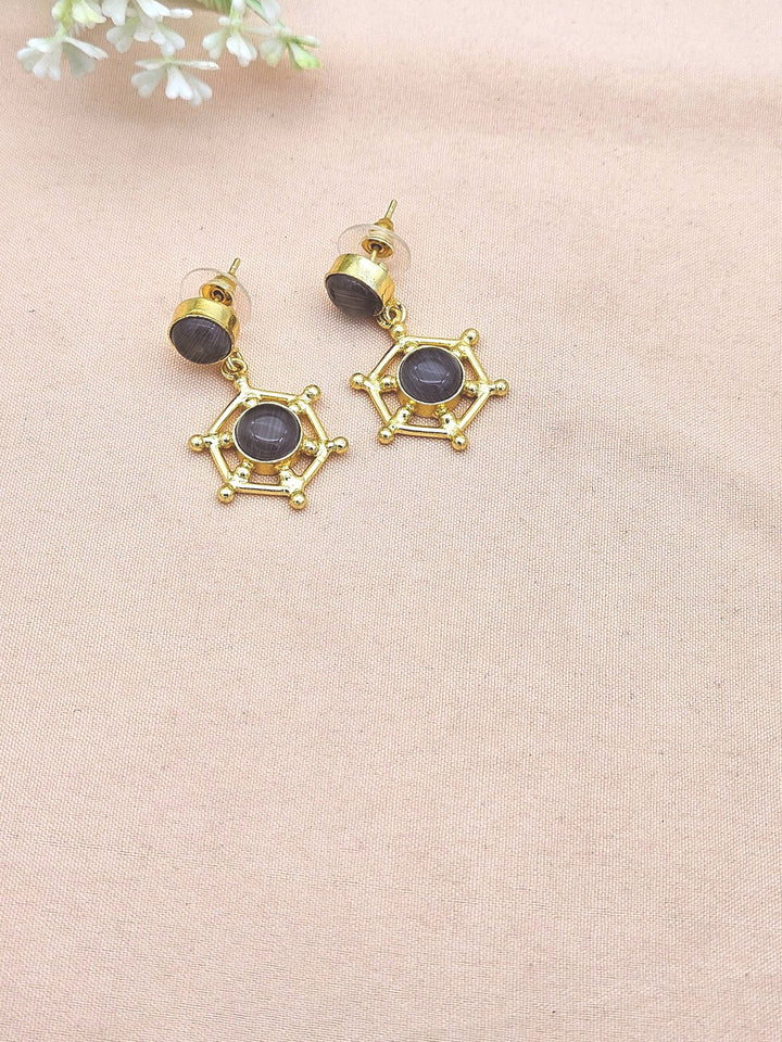 Gold Plated Brass Dangle Earrings – Imitation stone Floral Design Handcrafted Jewelry