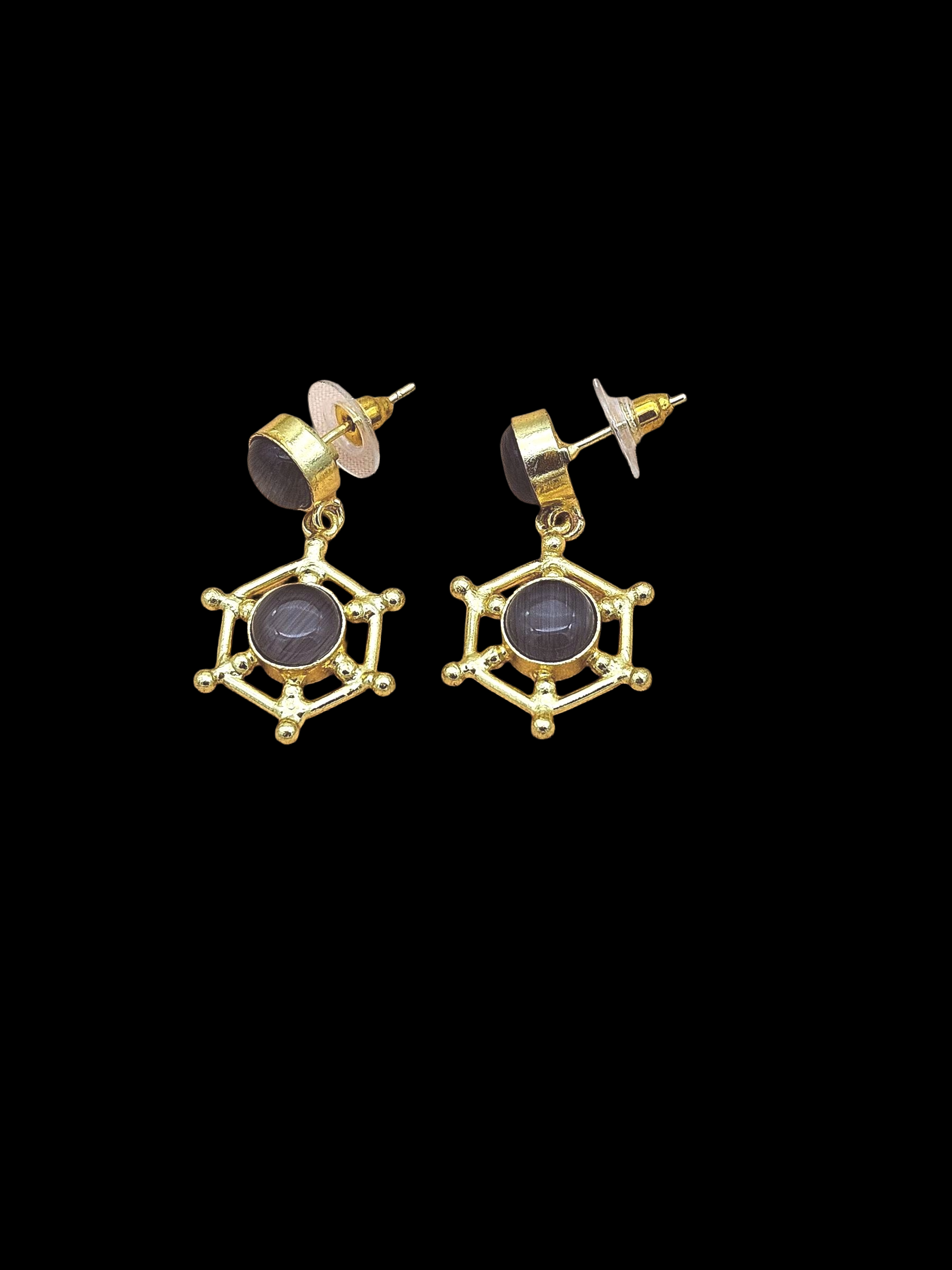 Gold Plated Brass Dangle Earrings – Imitation stone Floral Design Handcrafted Jewelry