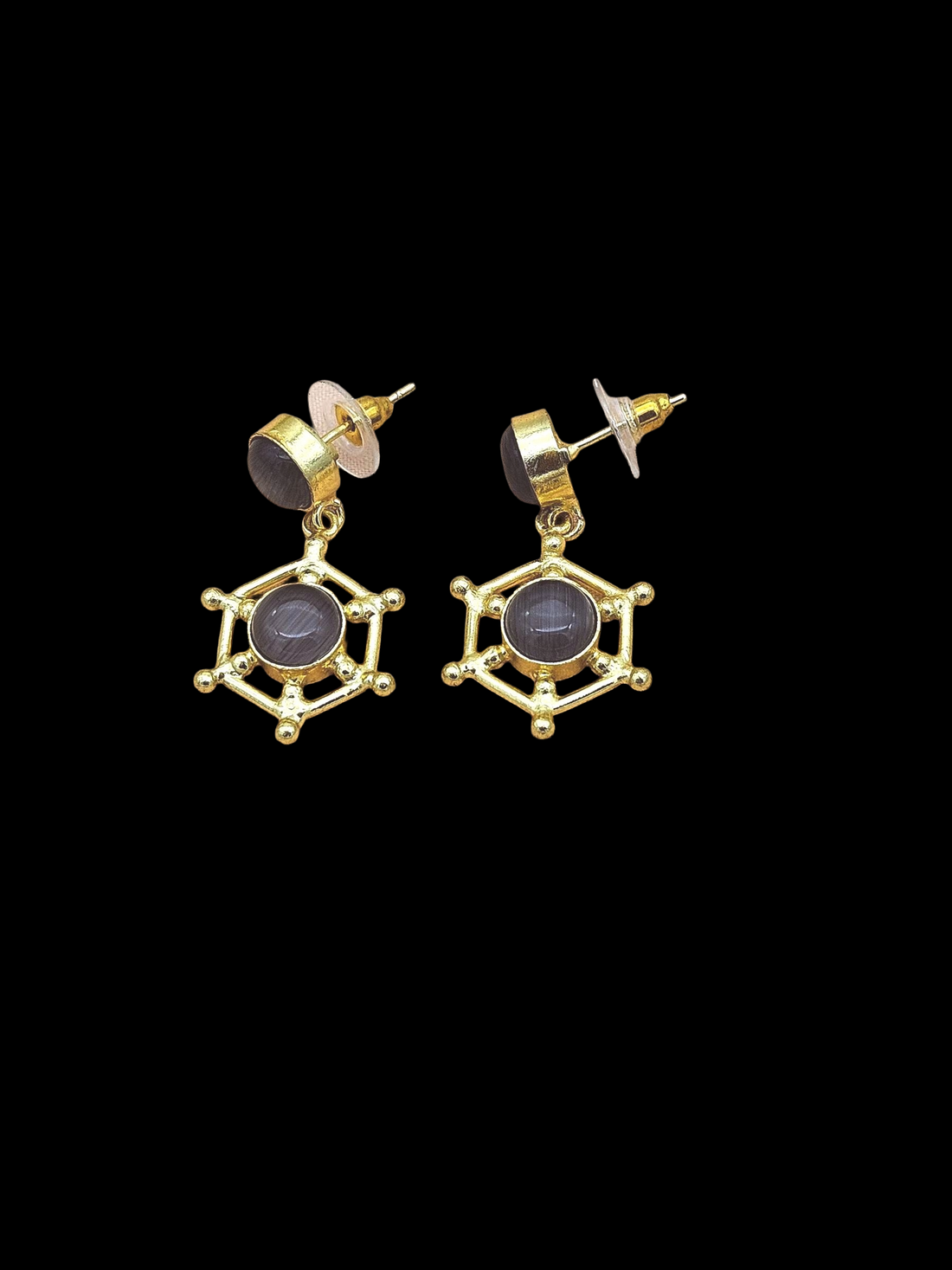 Gold Plated Brass Dangle Earrings – Imitation stone Floral Design Handcrafted Jewelry