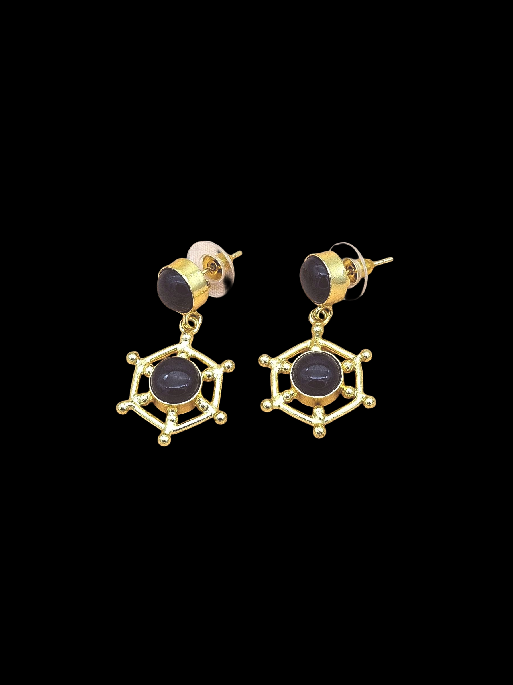 Gold Plated Brass Dangle Earrings – Imitation stone Floral Design Handcrafted Jewelry