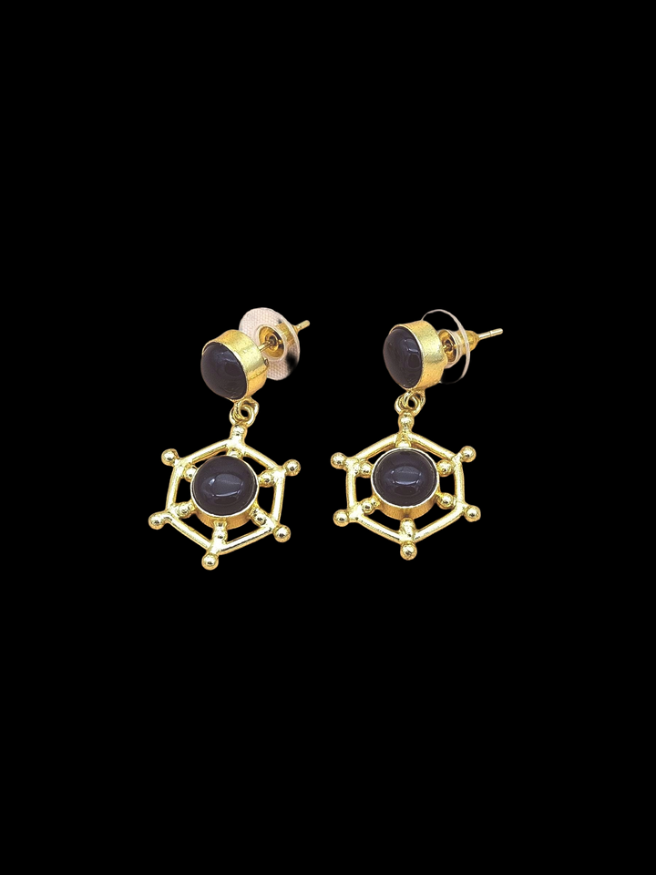 Gold Plated Brass Dangle Earrings – Imitation stone Floral Design Handcrafted Jewelry