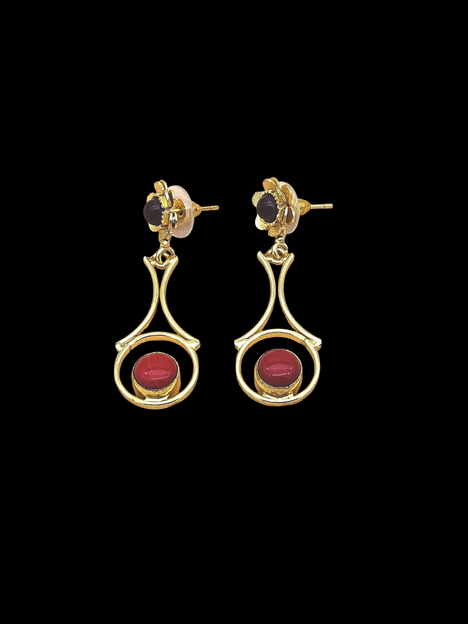 Gold Plated Brass Dangle Earrings – Imitation stone Floral Design Handcrafted Jewelry