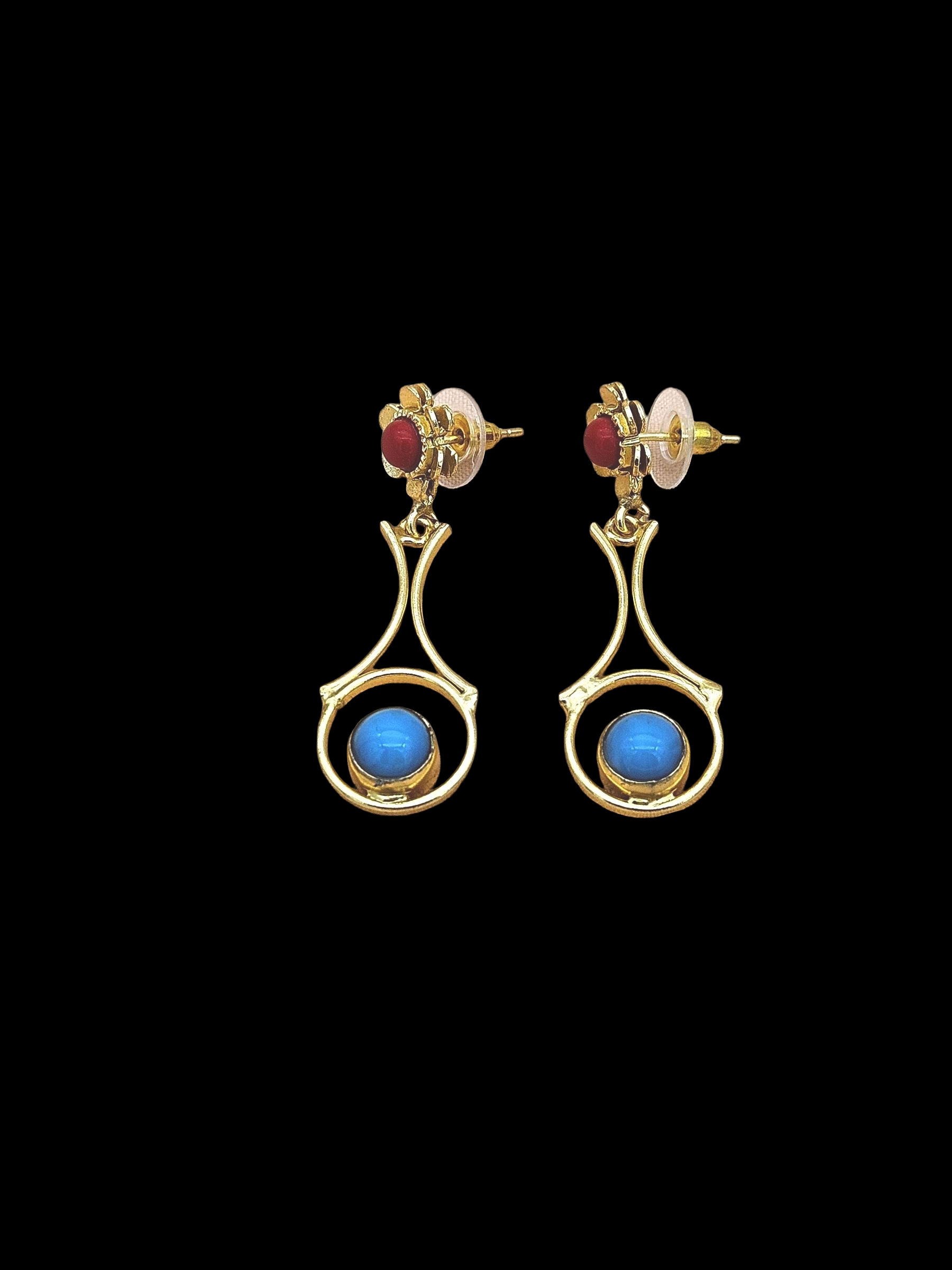 Gold Plated Brass Dangle Earrings – Imitation stone Floral Design Handcrafted Jewelry