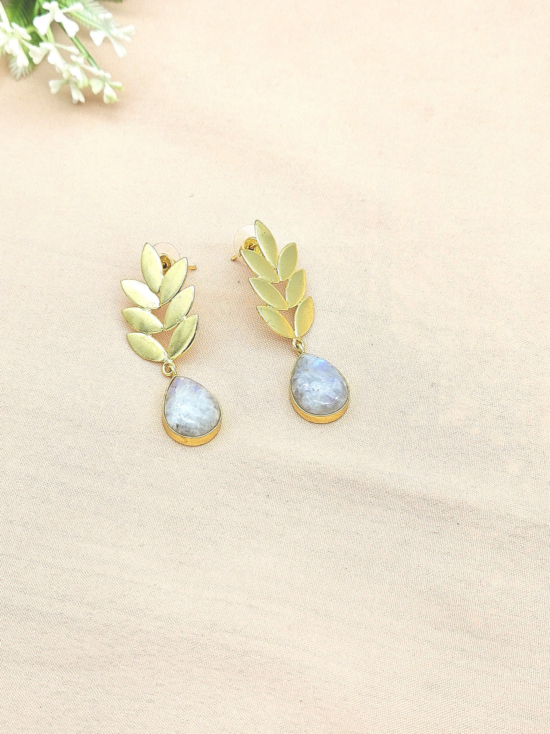 Charming Gold plated White Rainbow Semi Precious Gem Stone Cute Designer light Weight Dangle Drop Earrings
