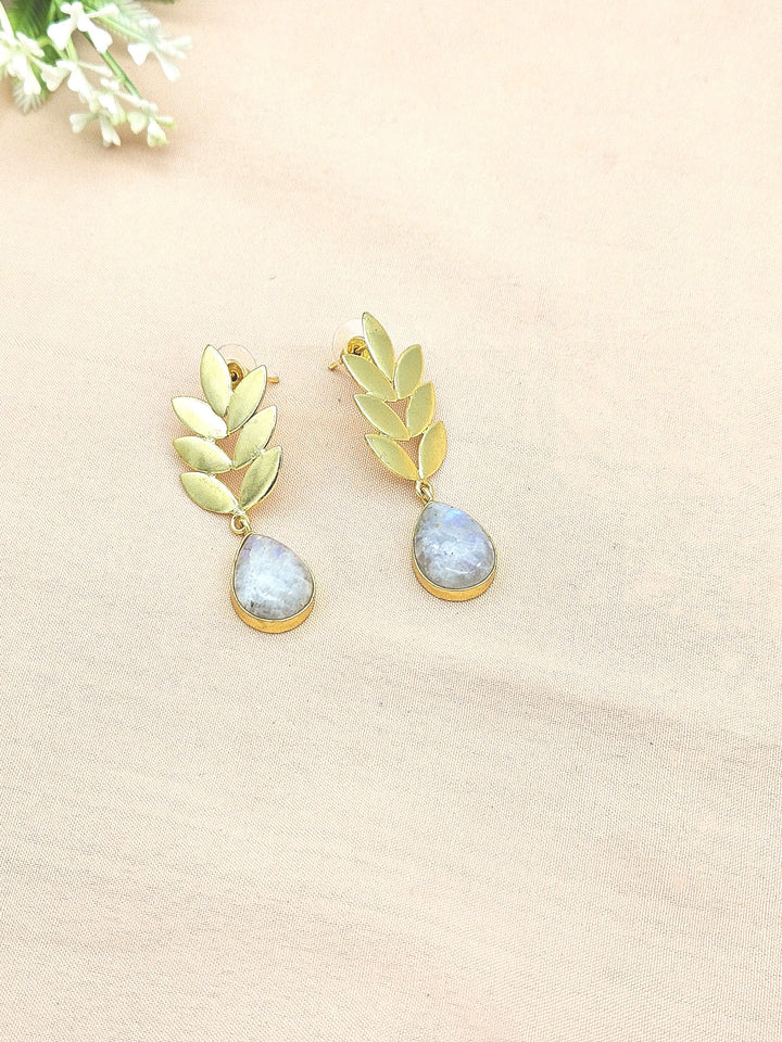 Charming Gold plated White Rainbow Semi Precious Gem Stone Cute Designer light Weight Dangle Drop Earrings