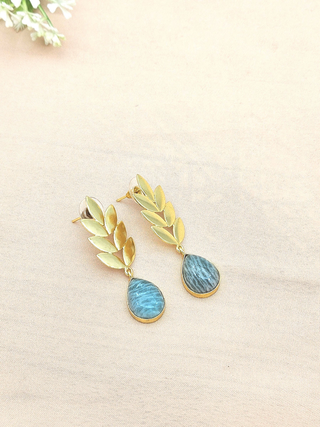 Charming Gold plated Amazonite Semi Precious Gem Stone Cute Designer light Weight Dangle Drop Earrings