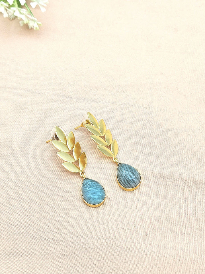 Charming Gold plated Amazonite Semi Precious Gem Stone Cute Designer light Weight Dangle Drop Earrings