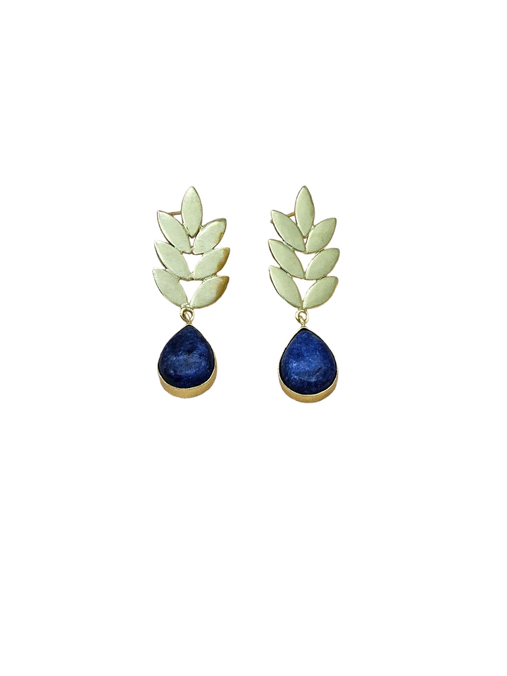 Charming Gold plated Lapis Semi Precious Gem Stone Cute Designer light Weight Dangle Drop Earrings