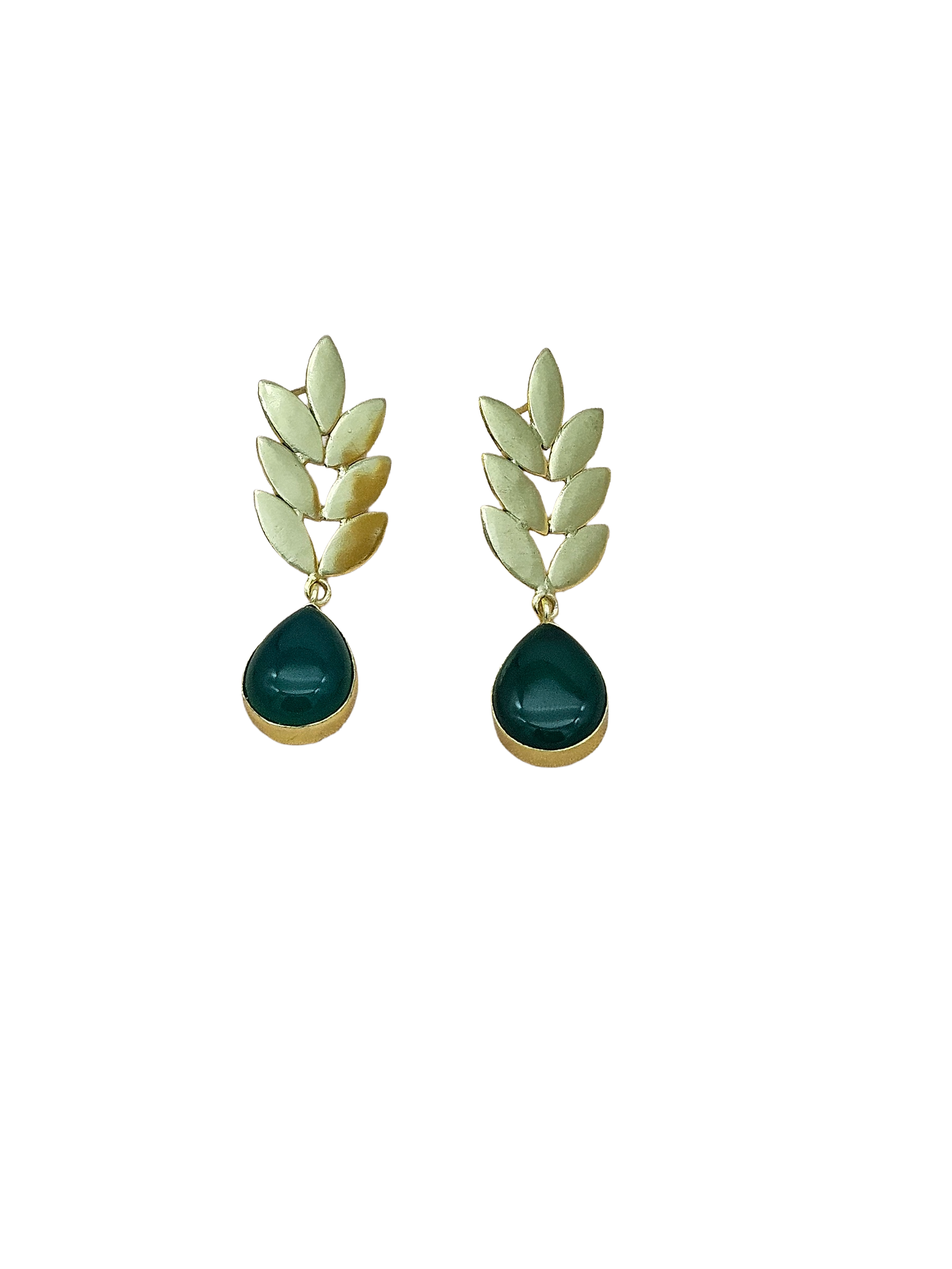 Charming Gold plated Green Onyx Semi Precious Gem Stone Cute Designer light Weight Dangle Drop Earrings