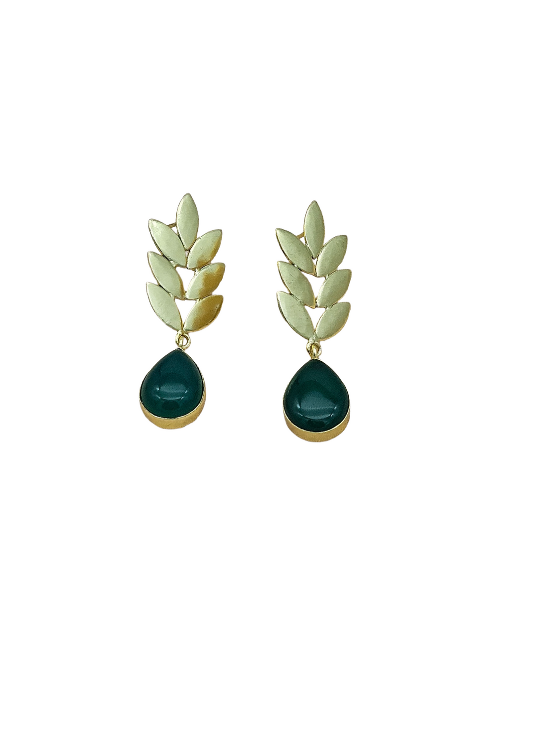 Charming Gold plated Green Onyx Semi Precious Gem Stone Cute Designer light Weight Dangle Drop Earrings