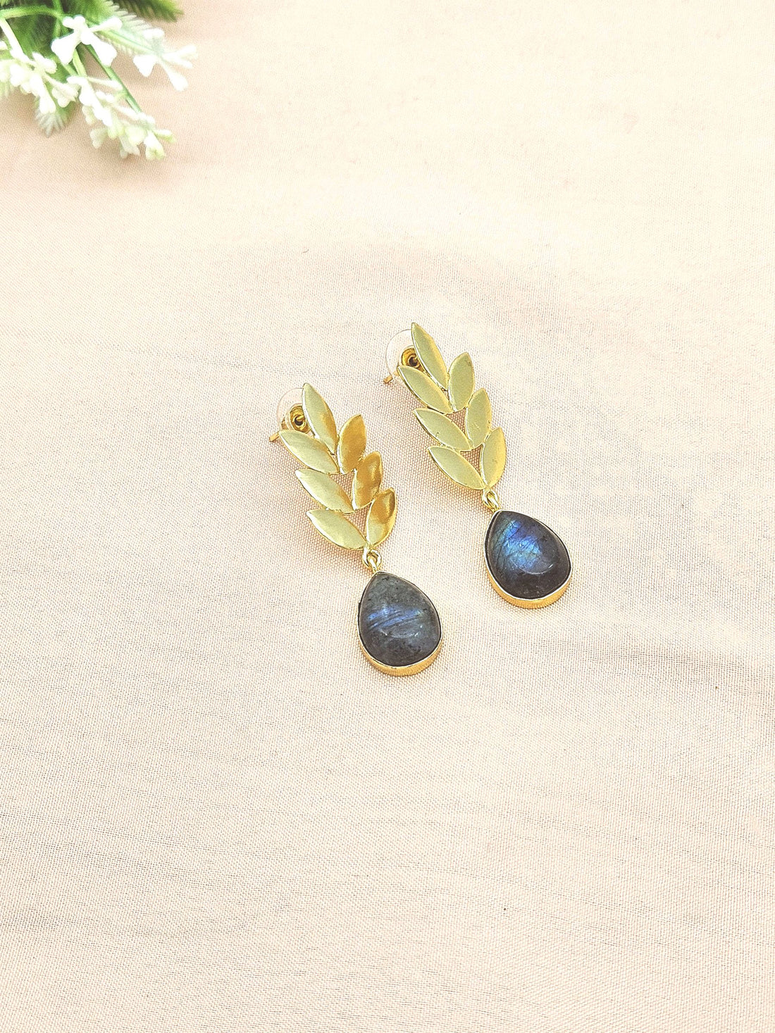 Charming Gold plated Labradorite Semi Precious Gem Stone Cute Designer light Weight Dangle Drop Earrings
