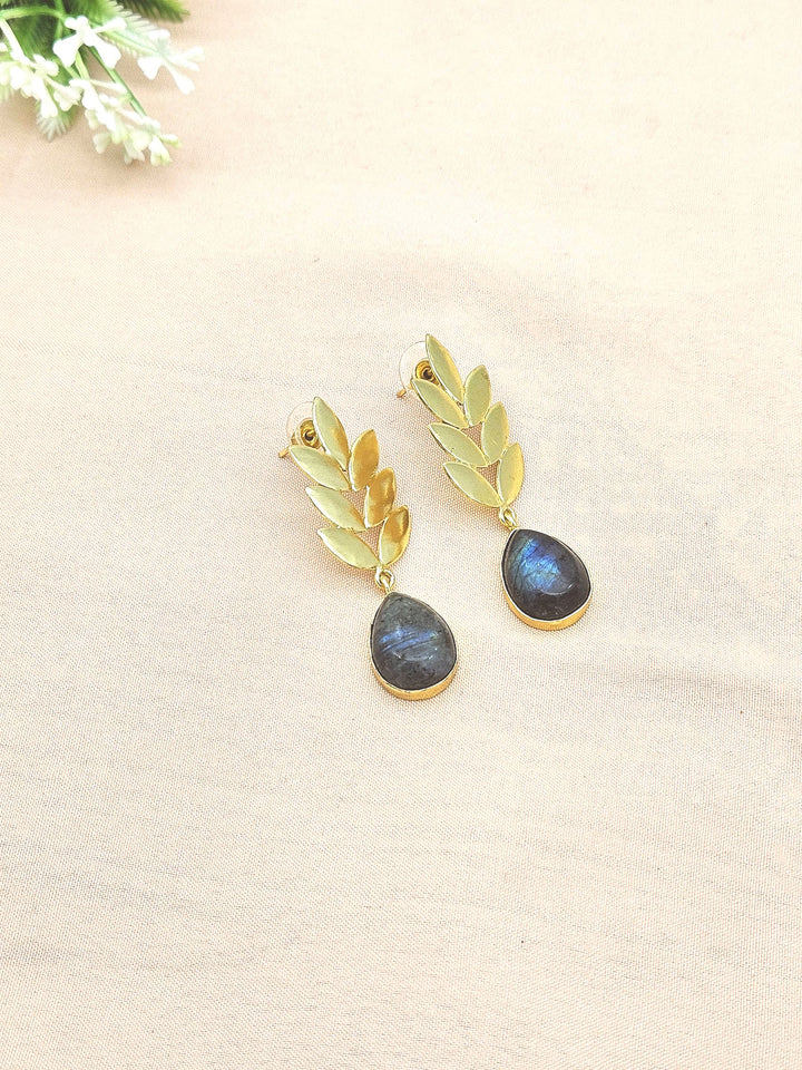Charming Gold plated Labradorite Semi Precious Gem Stone Cute Designer light Weight Dangle Drop Earrings