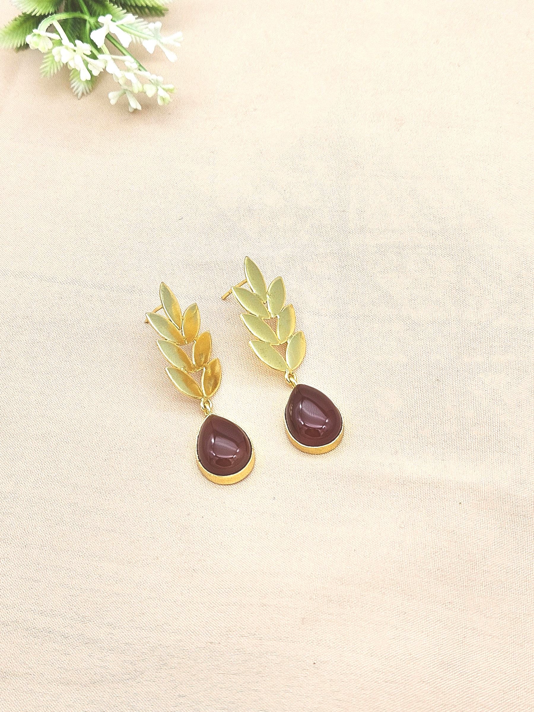 Charming Gold plated Red Onyx Semi Precious Gem Stone Cute Designer light Weight Dangle Drop Earrings