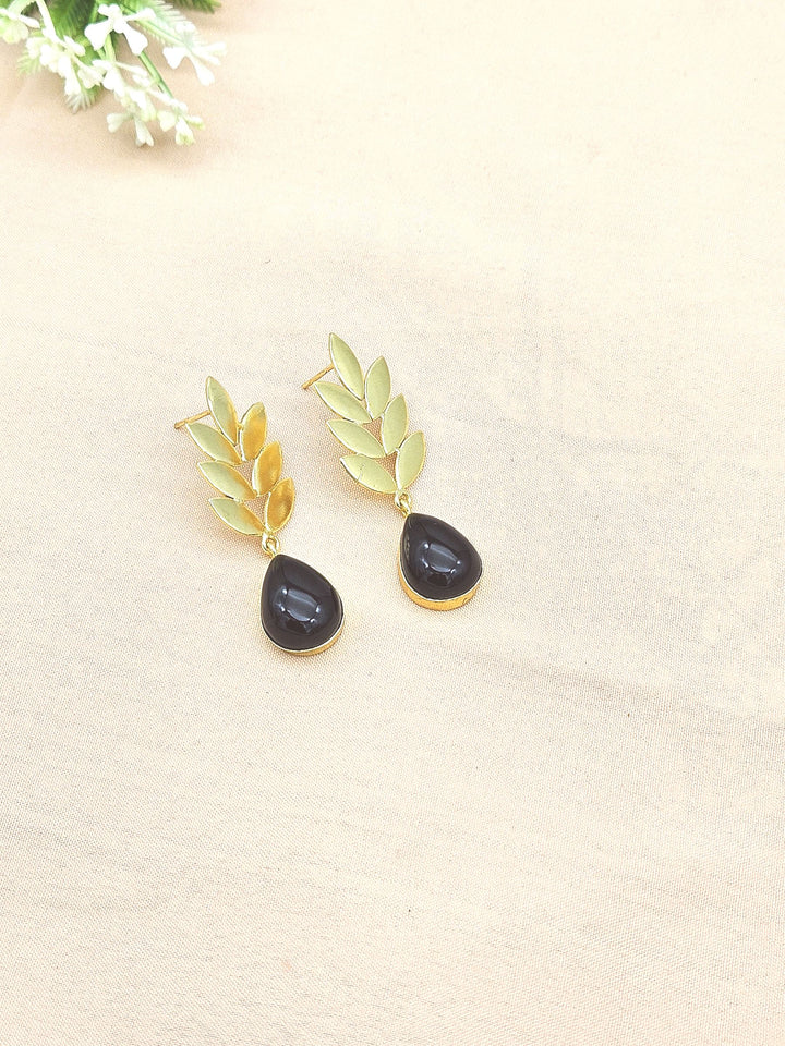 Charming Gold plated Black Onyx Semi Precious Gem Stone Cute Designer light Weight Dangle Drop Earrings