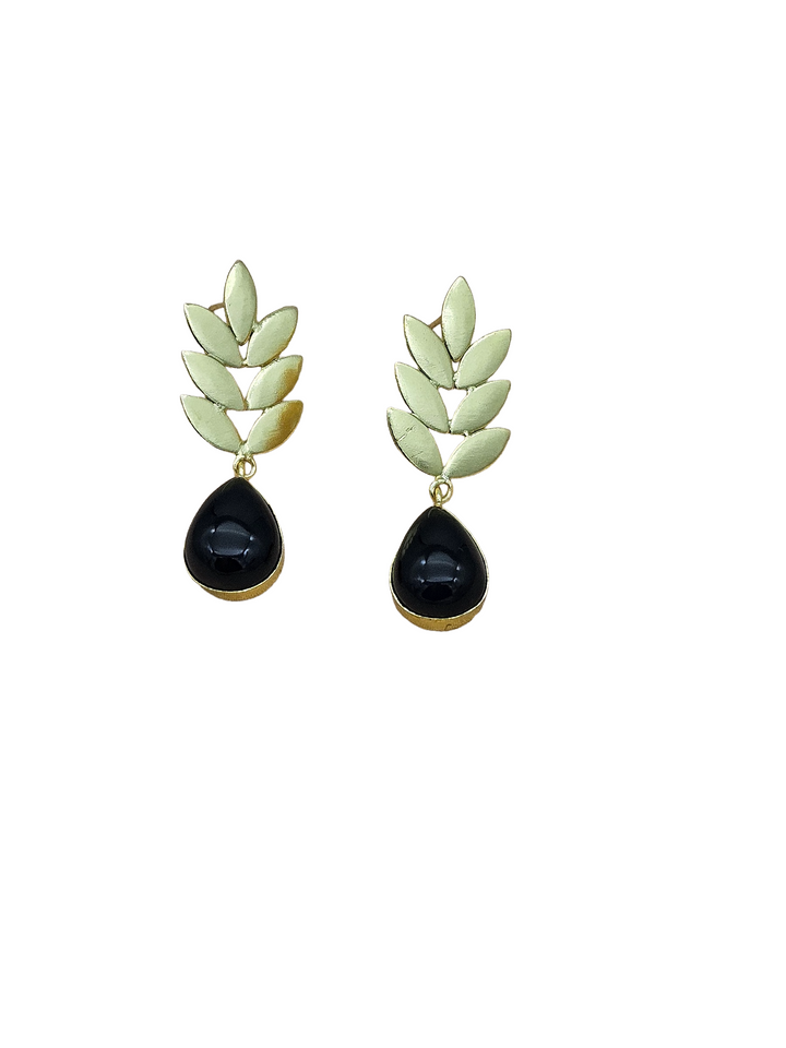 Charming Gold plated Black Onyx Semi Precious Gem Stone Cute Designer light Weight Dangle Drop Earrings