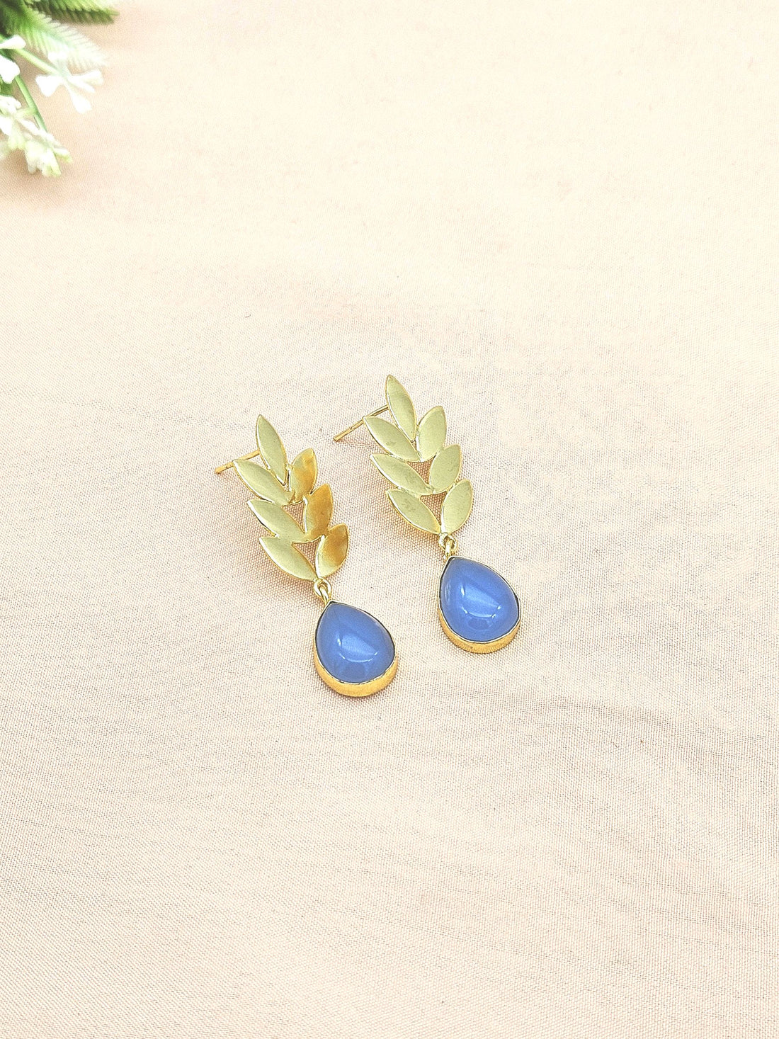 Charming Gold plated Blue Chalcedony Semi Precious Gem Stone Cute Designer light Weight Dangle Drop Earrings