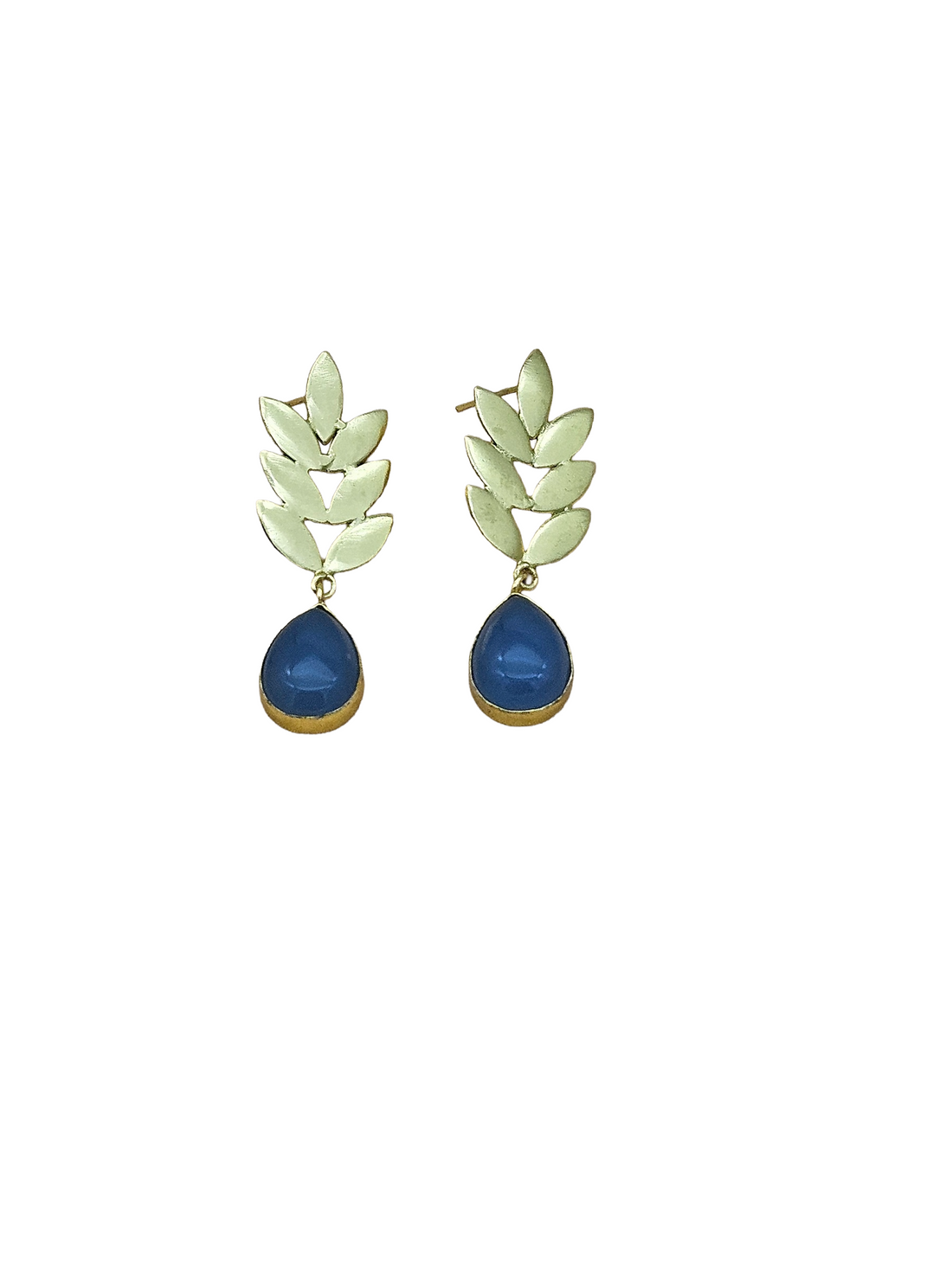 Charming Gold plated Blue Chalcedony Semi Precious Gem Stone Cute Designer light Weight Dangle Drop Earrings