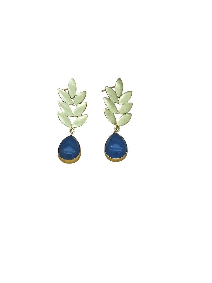 Charming Gold plated Blue Chalcedony Semi Precious Gem Stone Cute Designer light Weight Dangle Drop Earrings