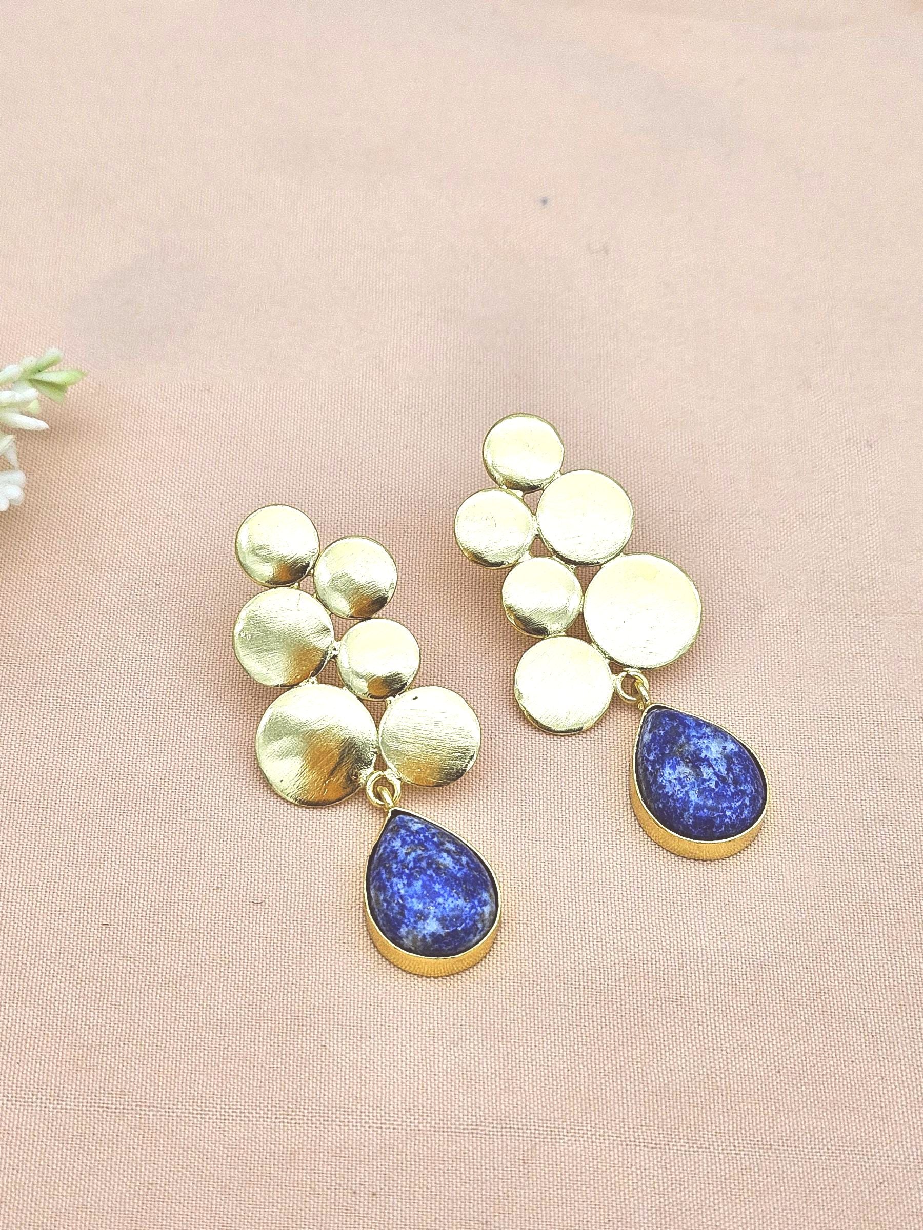 Gorgeous Gold plated Sodalite Gem Stone Designer light Weight Dangle Drop Earrings