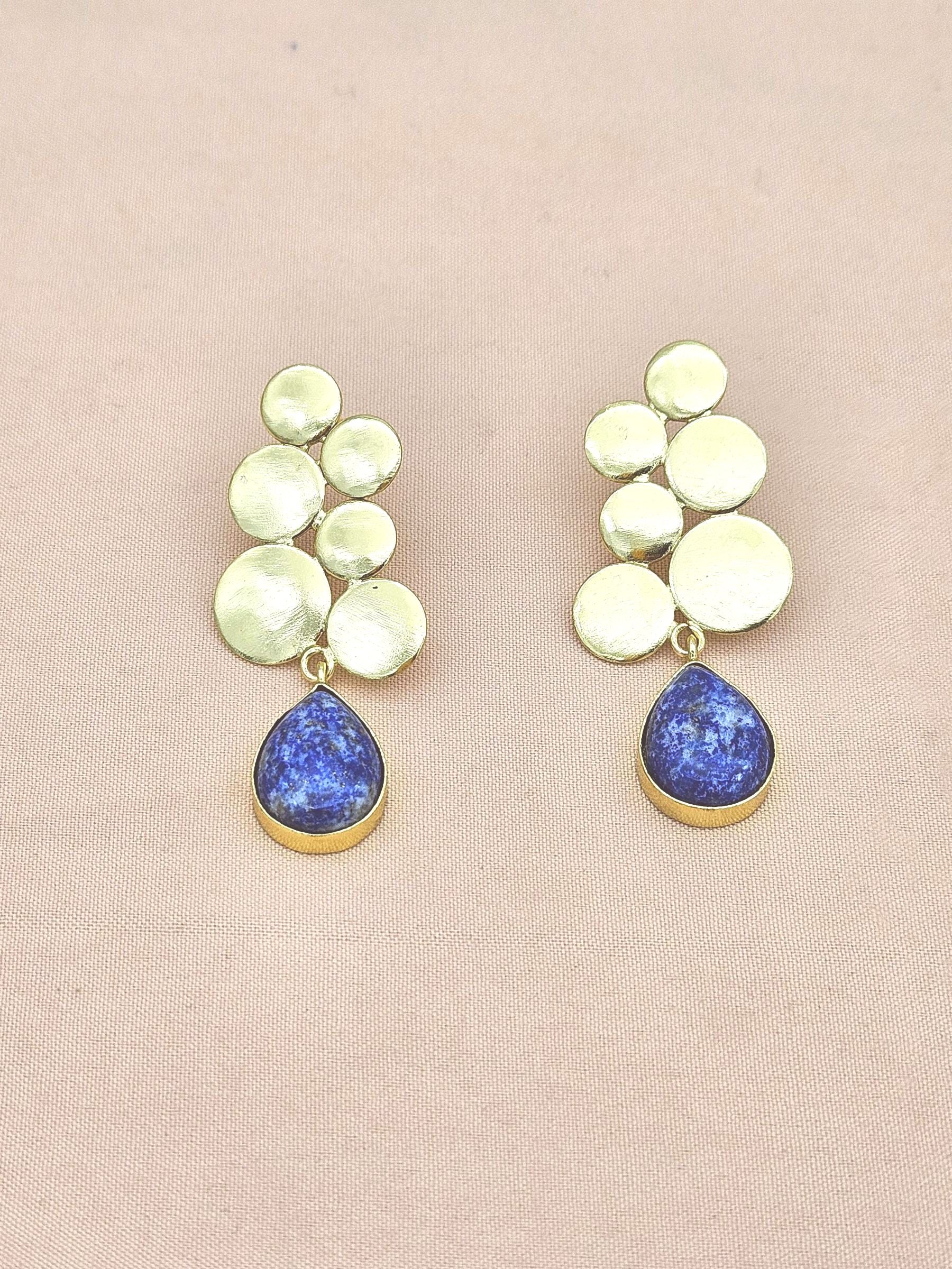 Gorgeous Gold plated Sodalite Gem Stone Designer light Weight Dangle Drop Earrings