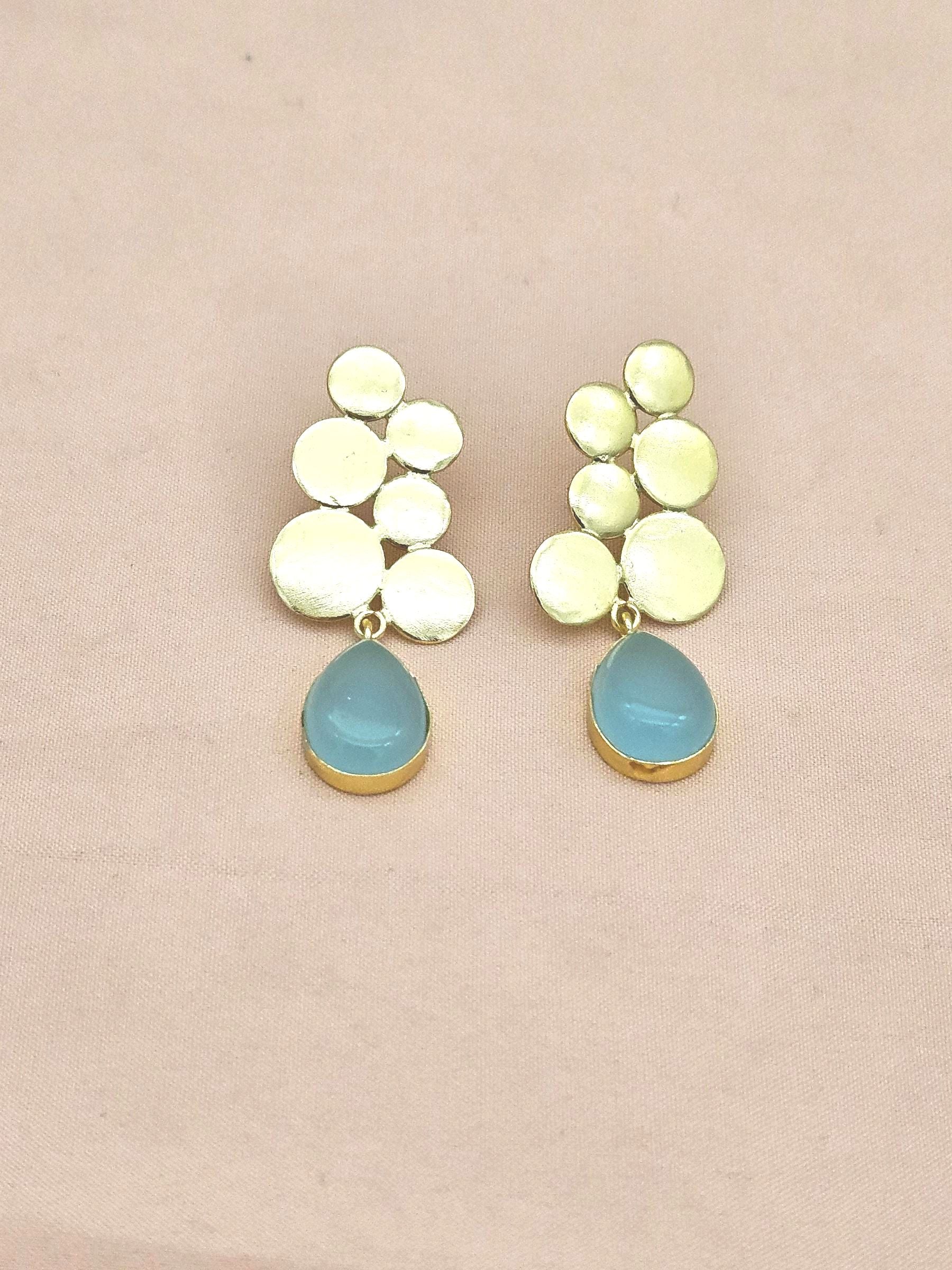 Gorgeous Gold plated Green Chalcedony Semi Precious Gem Stone Awesome Designer light Weight Dangle Drop Earring