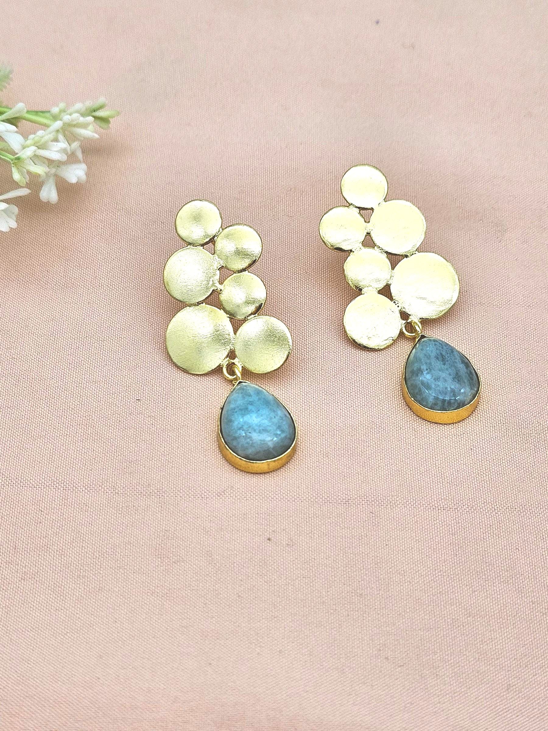 Gorgeous Gold plated Amazonite Semi Precious Gem Stone Awesome Designer light Weight Dangle Drop Earrings