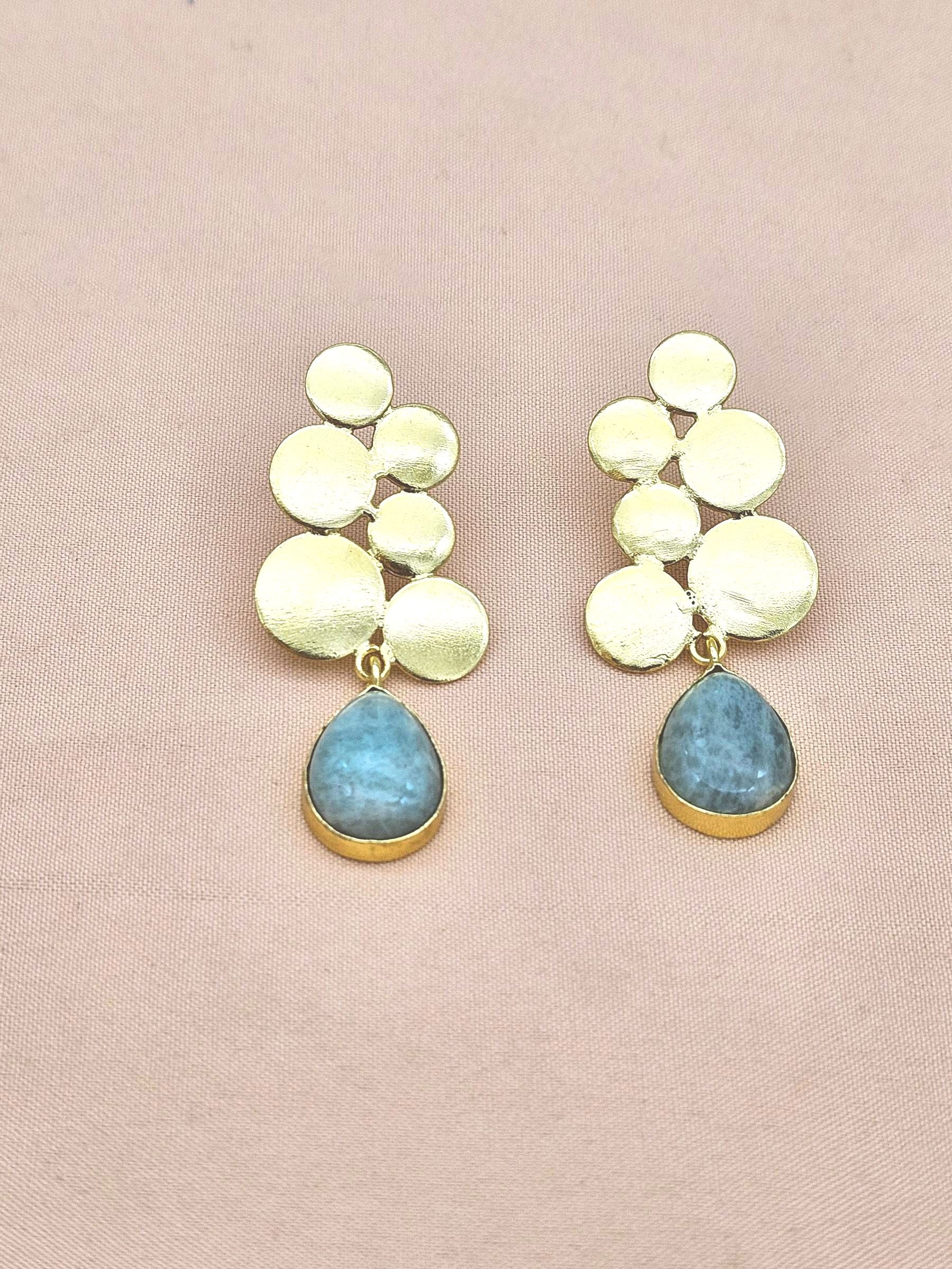 Gorgeous Gold plated Amazonite Semi Precious Gem Stone Awesome Designer light Weight Dangle Drop Earrings