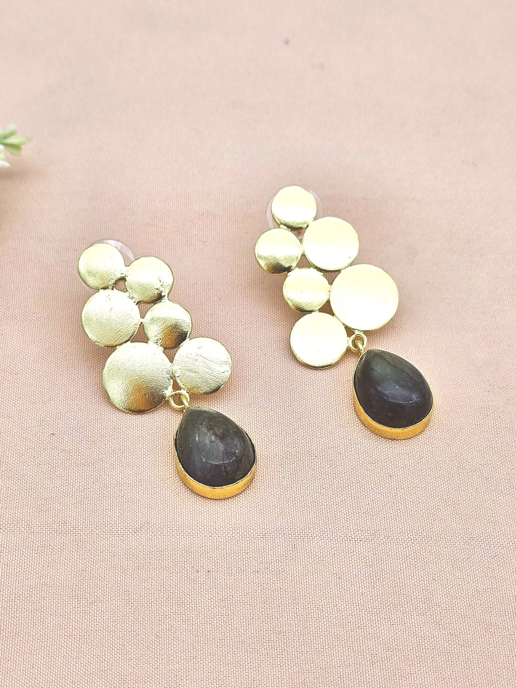 Gorgeous Gold plated Labradorite Semi Precious Gem Stone Designer light Weight Dangle Drop Earrings