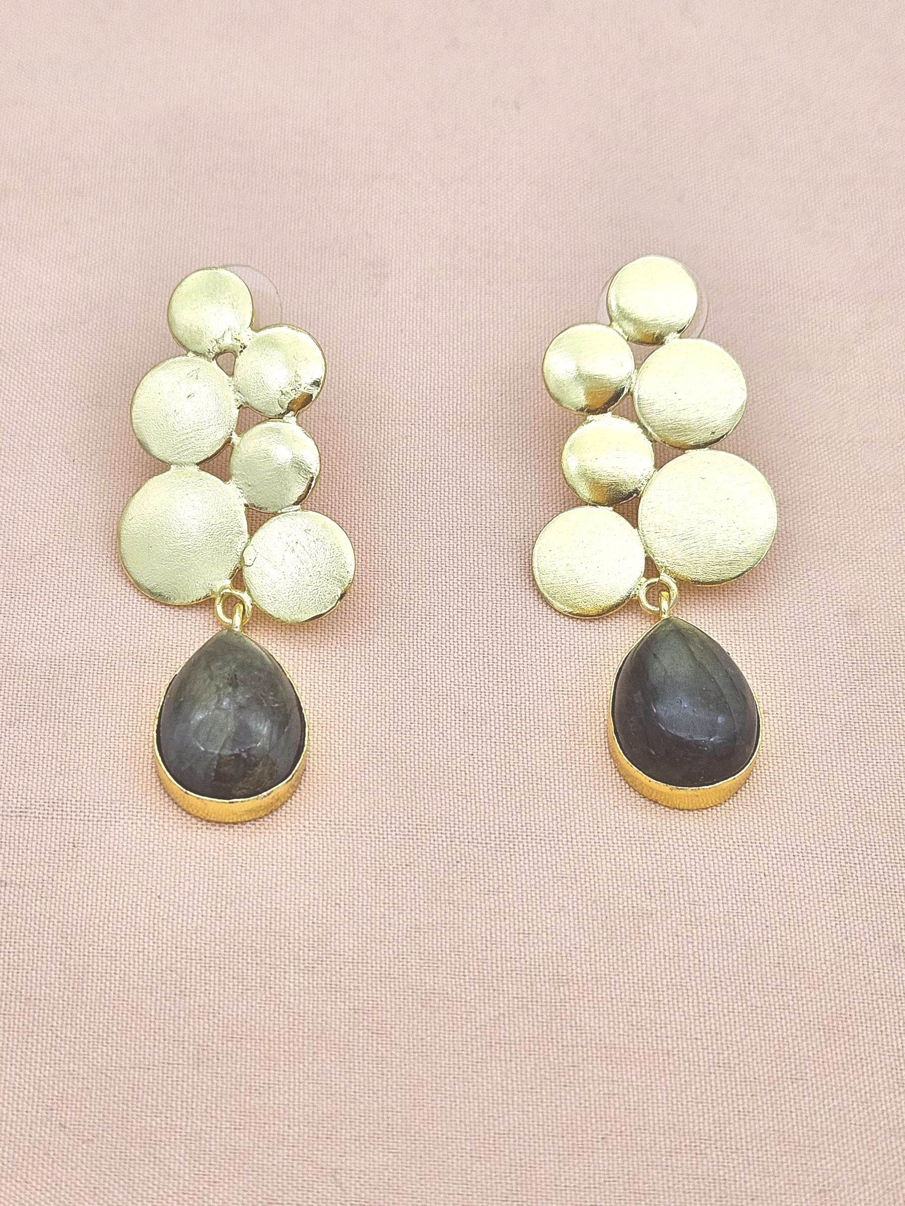Gorgeous Gold plated Labradorite Semi Precious Gem Stone Designer light Weight Dangle Drop Earrings