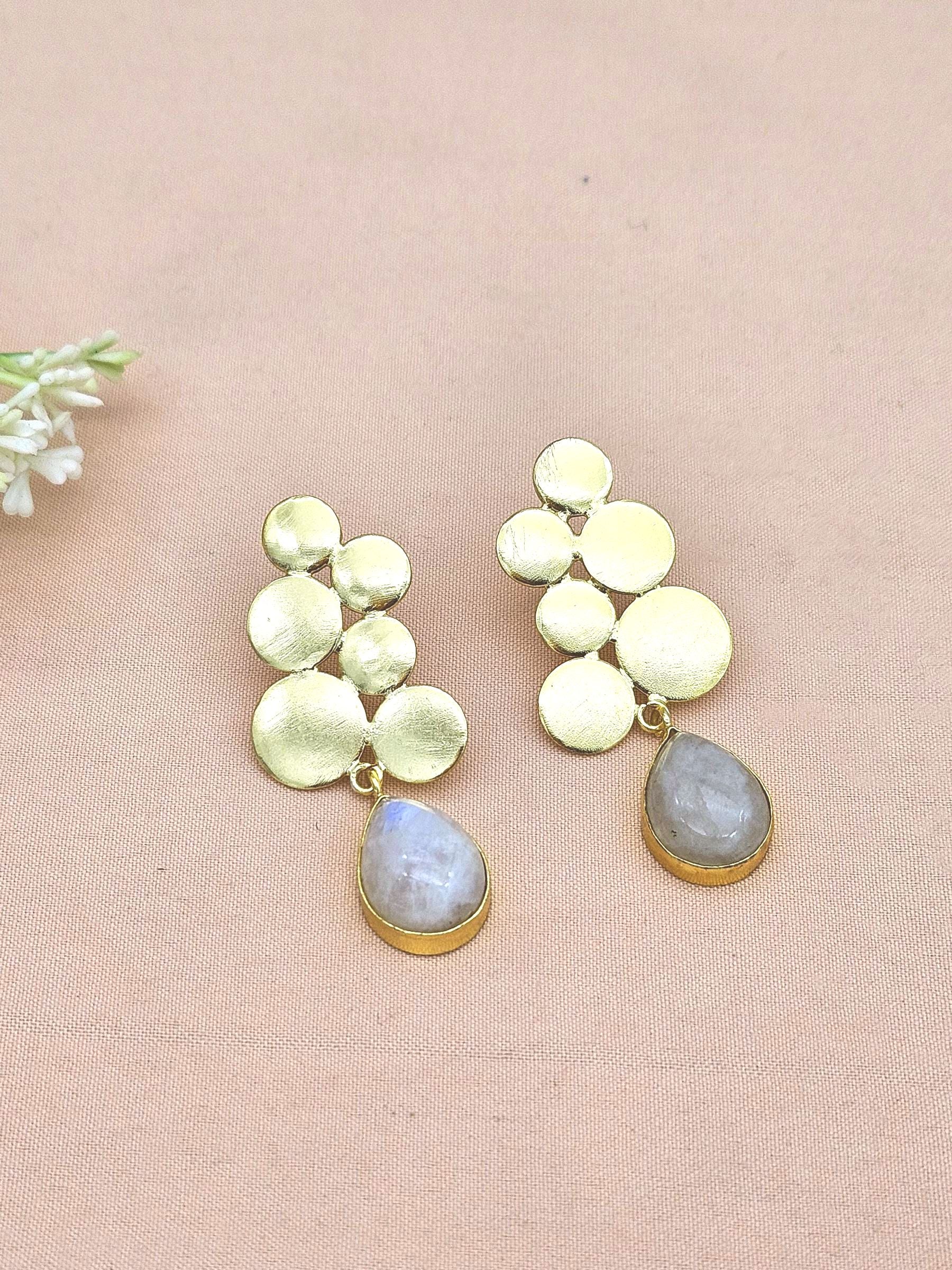 Gorgeous Gold plated White Rainbow Gem Stone Designer light Weight Dangle Drop Earrings