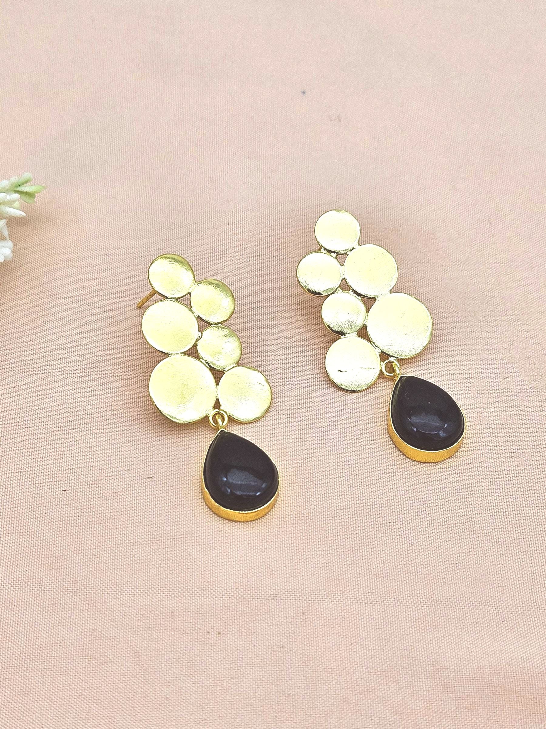 Gorgeous Gold plated White Black Onyx Gem Stone Designer light Weight Dangle Drop Earrings